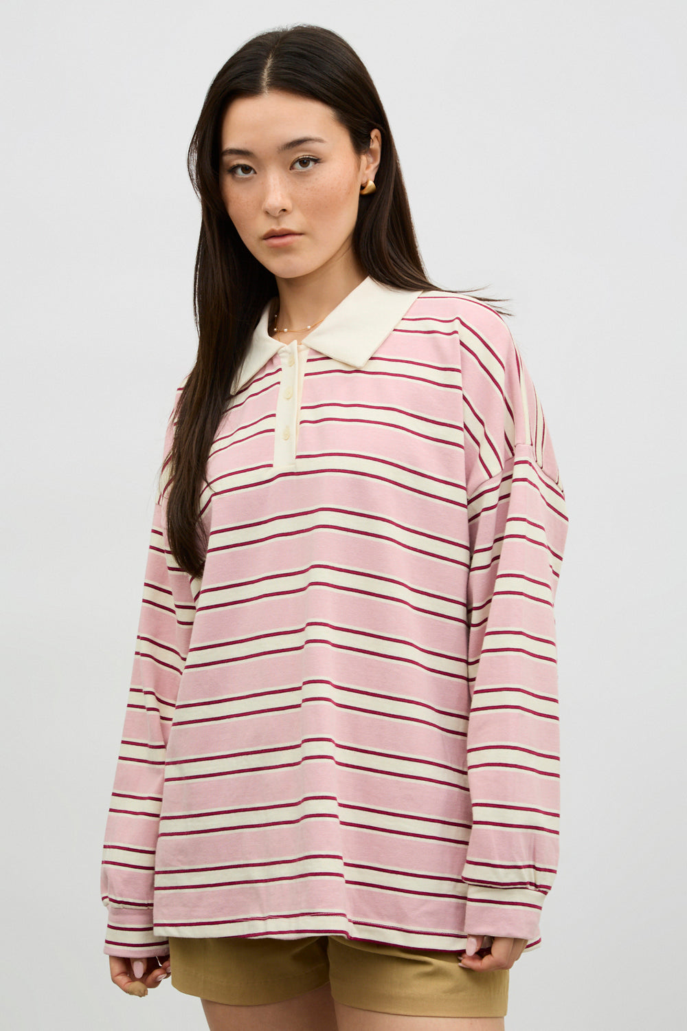Pink red and ivory striped rugby top_1