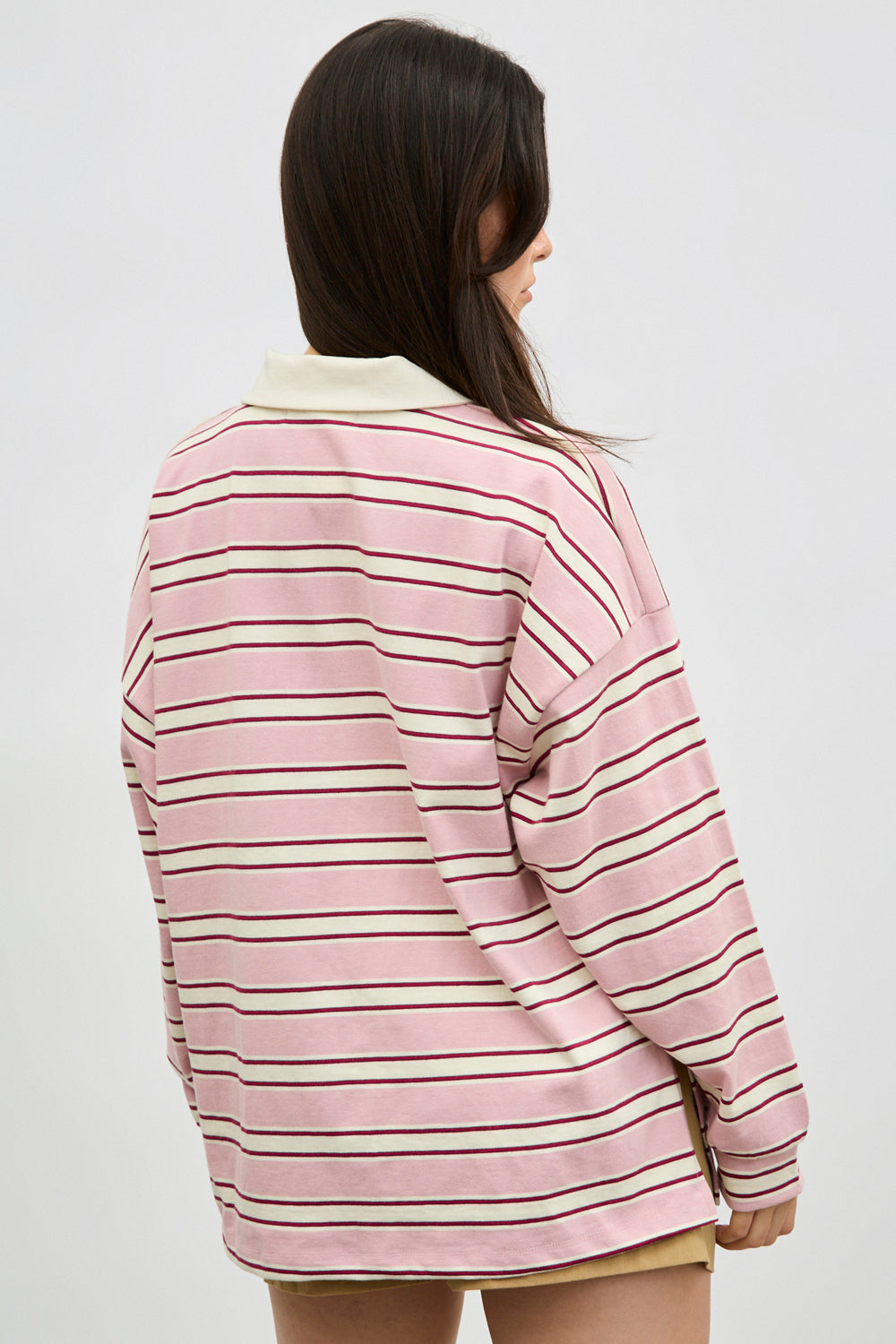 Pink red and ivory striped rugby top_2