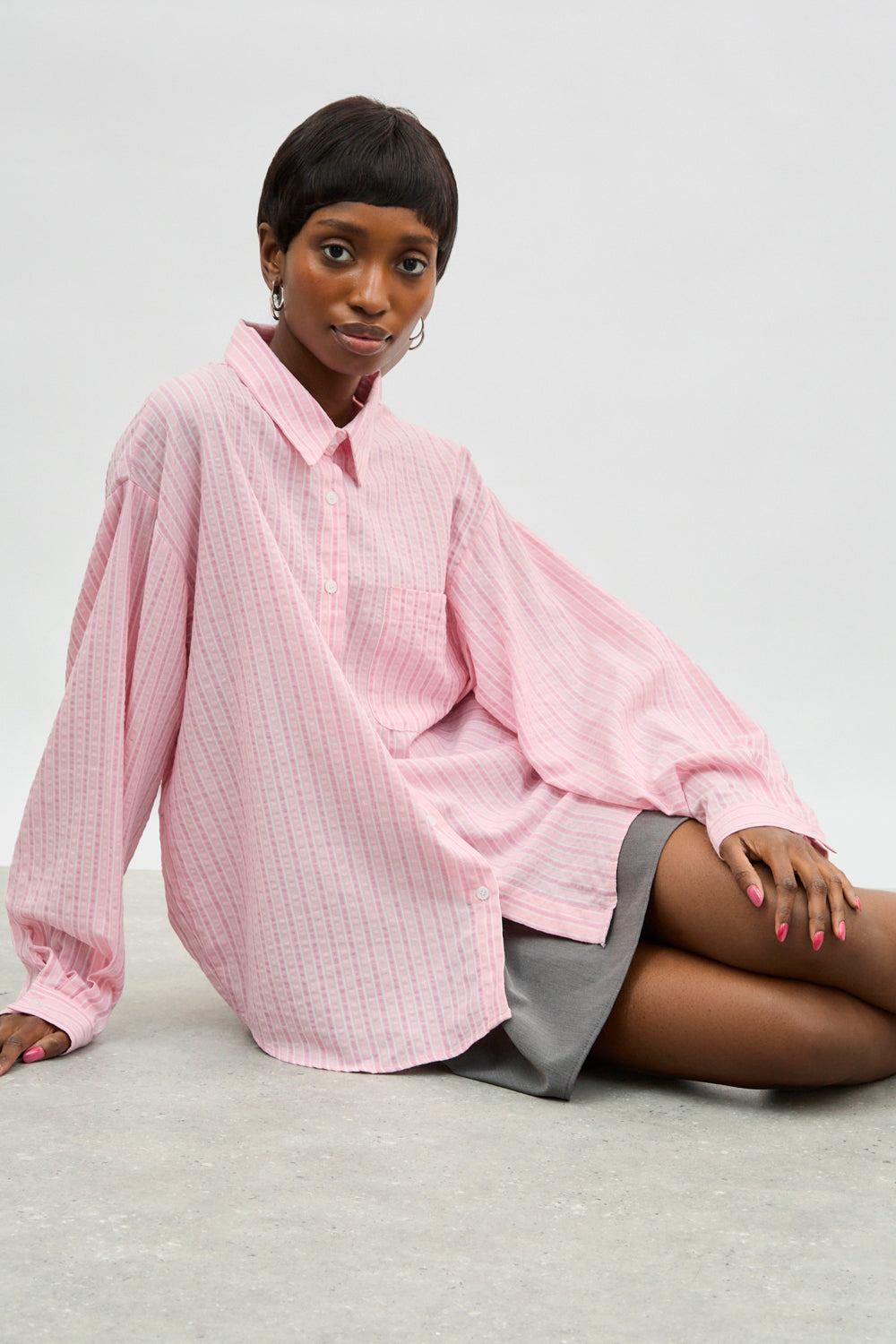 Pink textured multi striped shirt_5