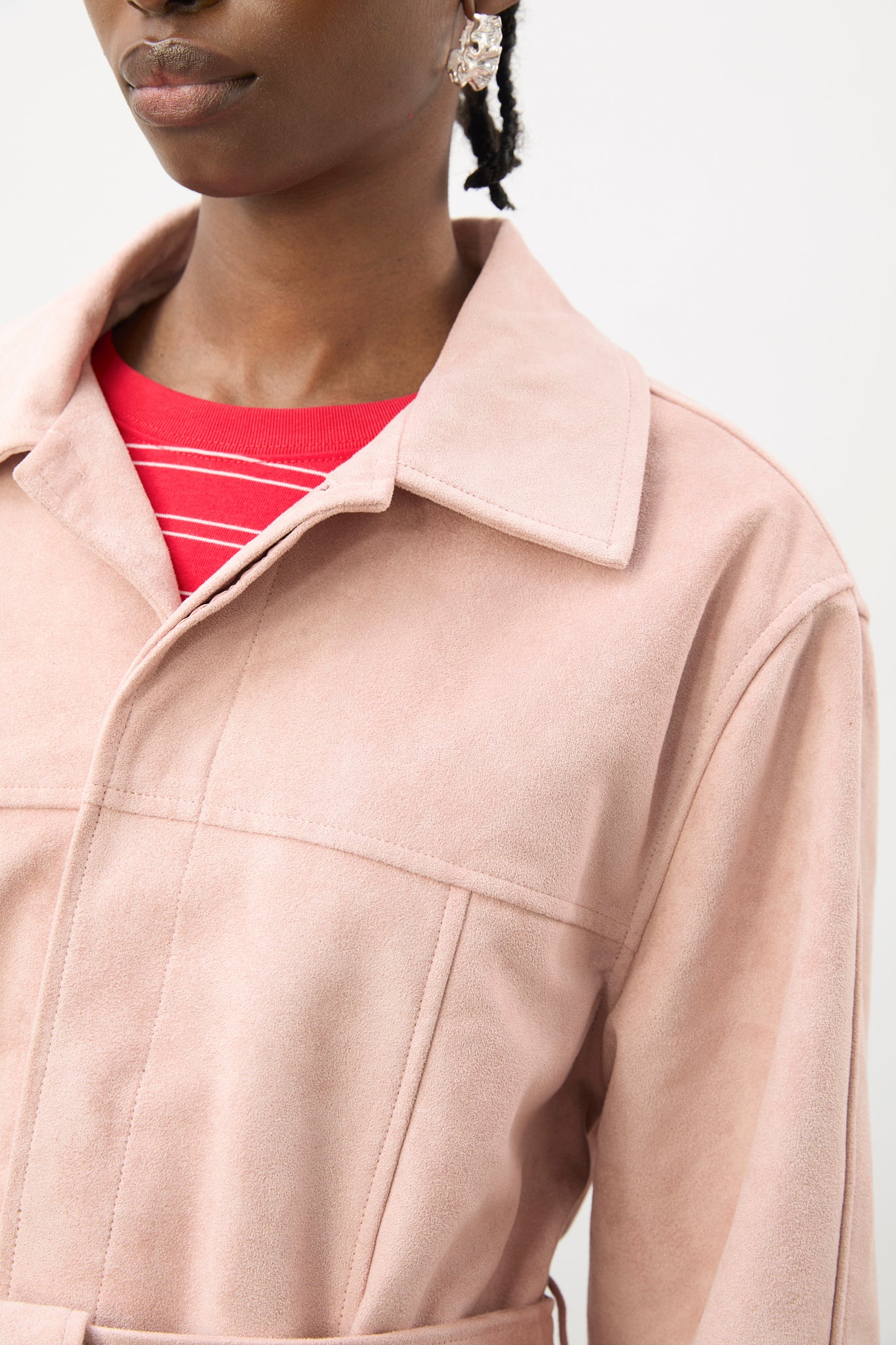 Pink vegan suede belted jacket_4