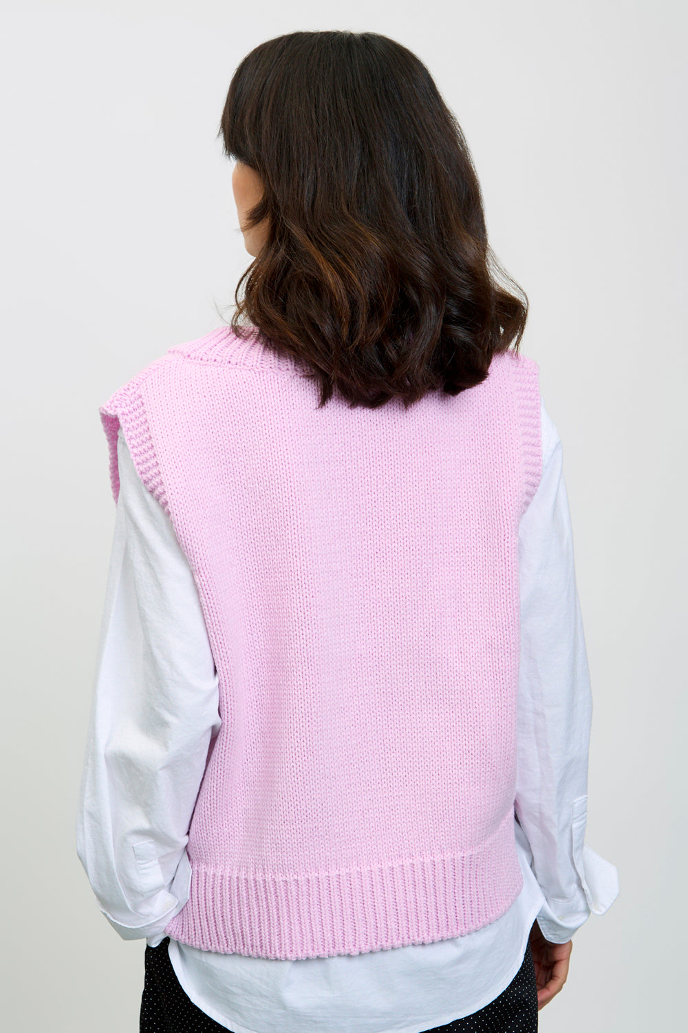 Pink wide trim V neck sweater vest_2
