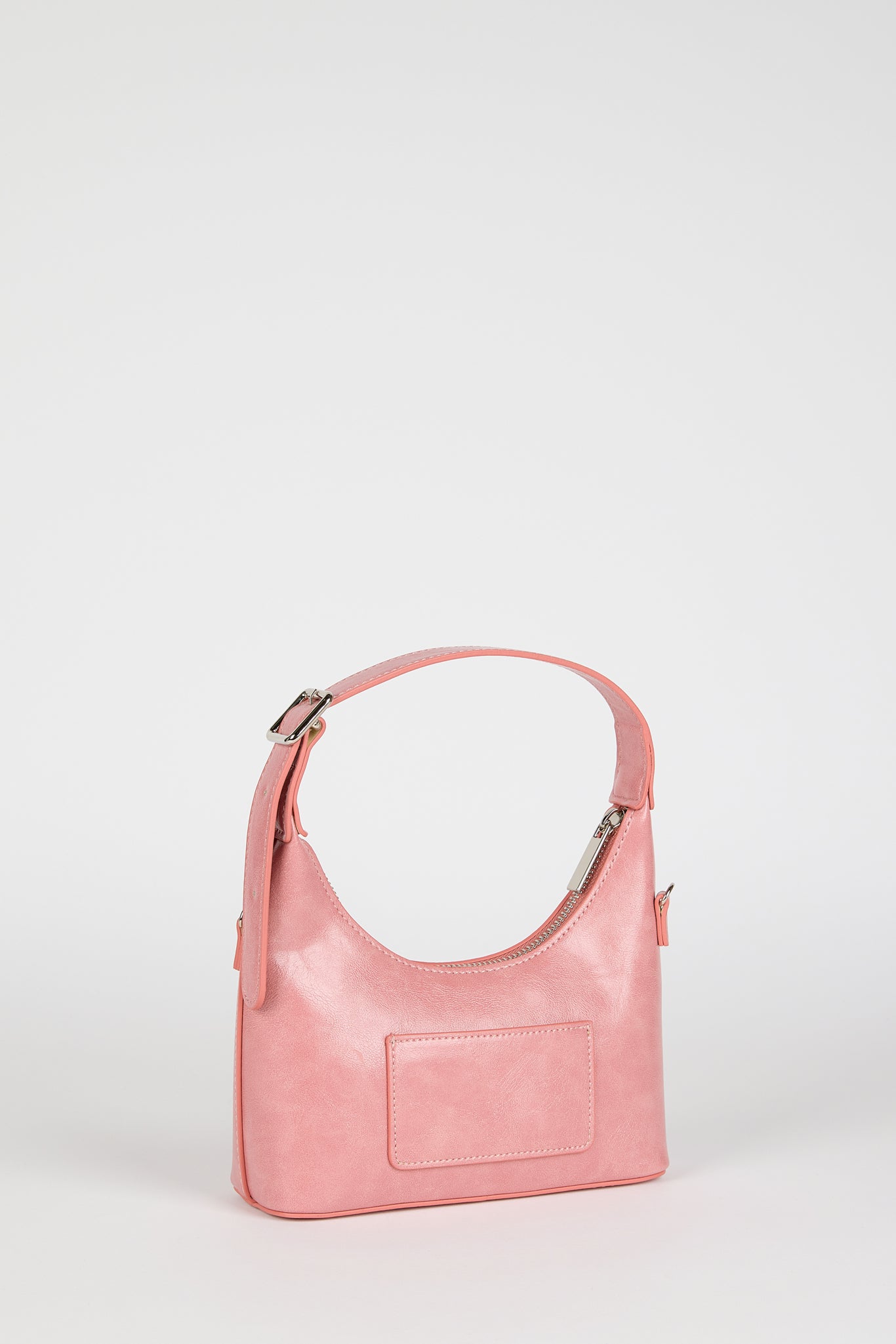 Pink vegan leather curved shoulder bag_3