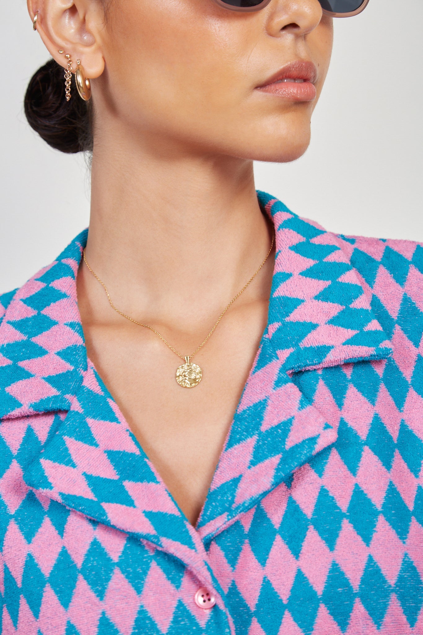 Pink and blue diamond print shirt_5