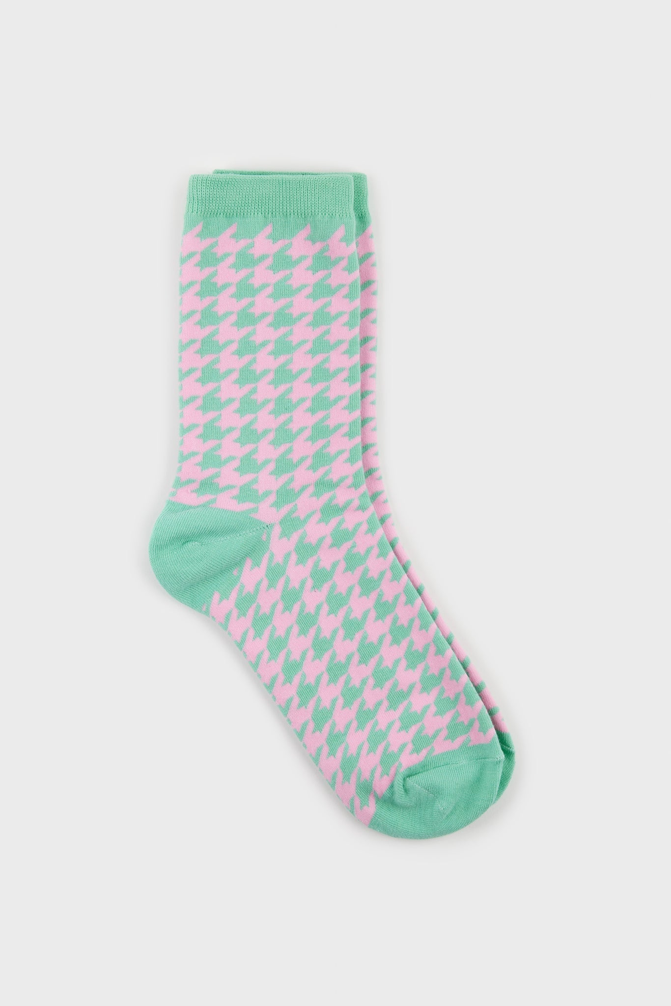 Pink and green houndstooth check socks_3