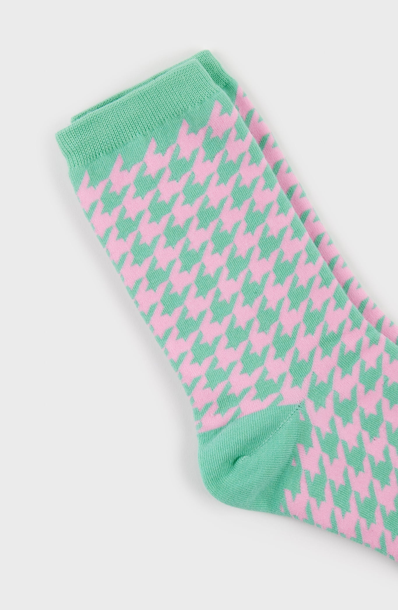 Pink and green houndstooth check socks_4