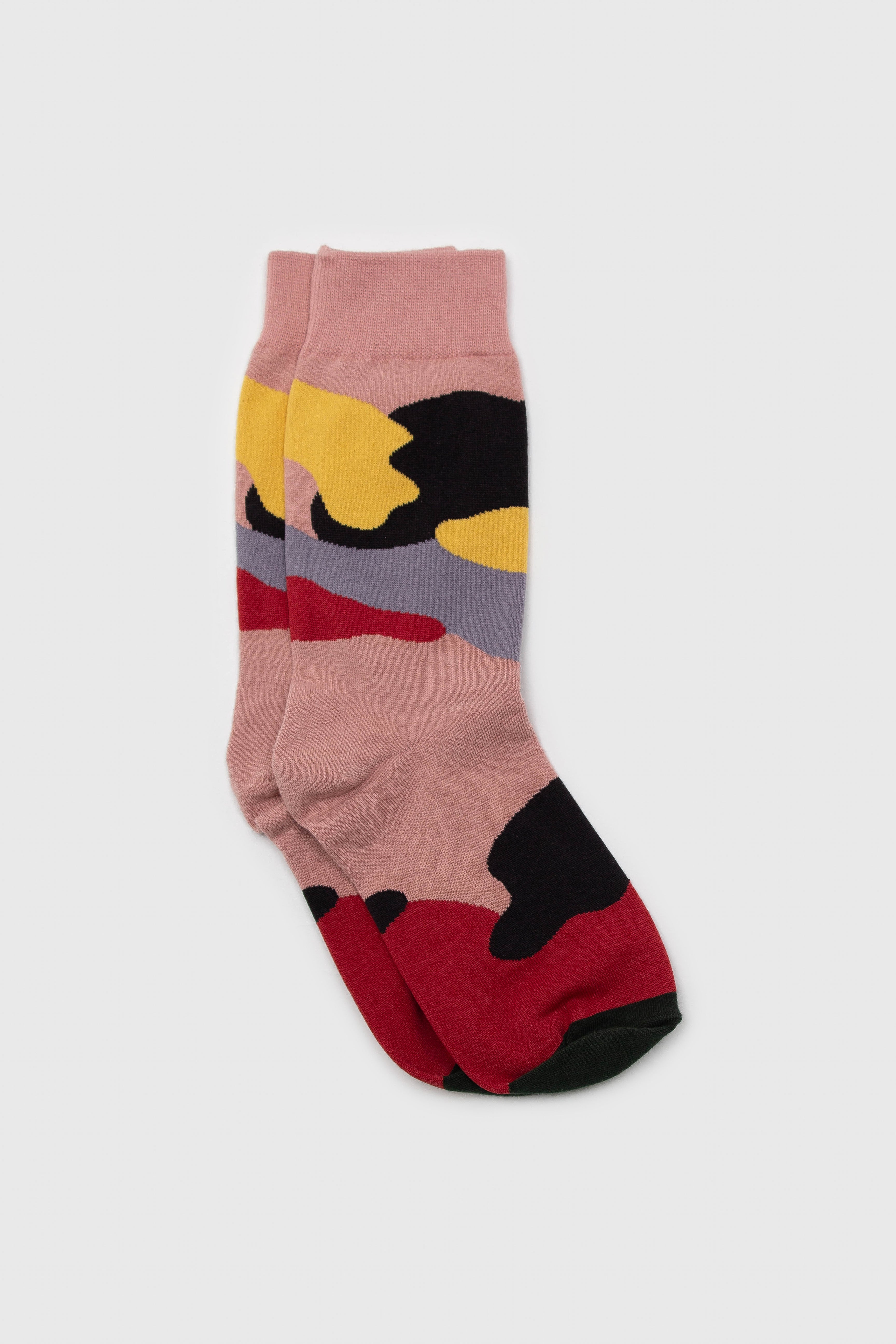 Pink and yellow abstract print socks_1