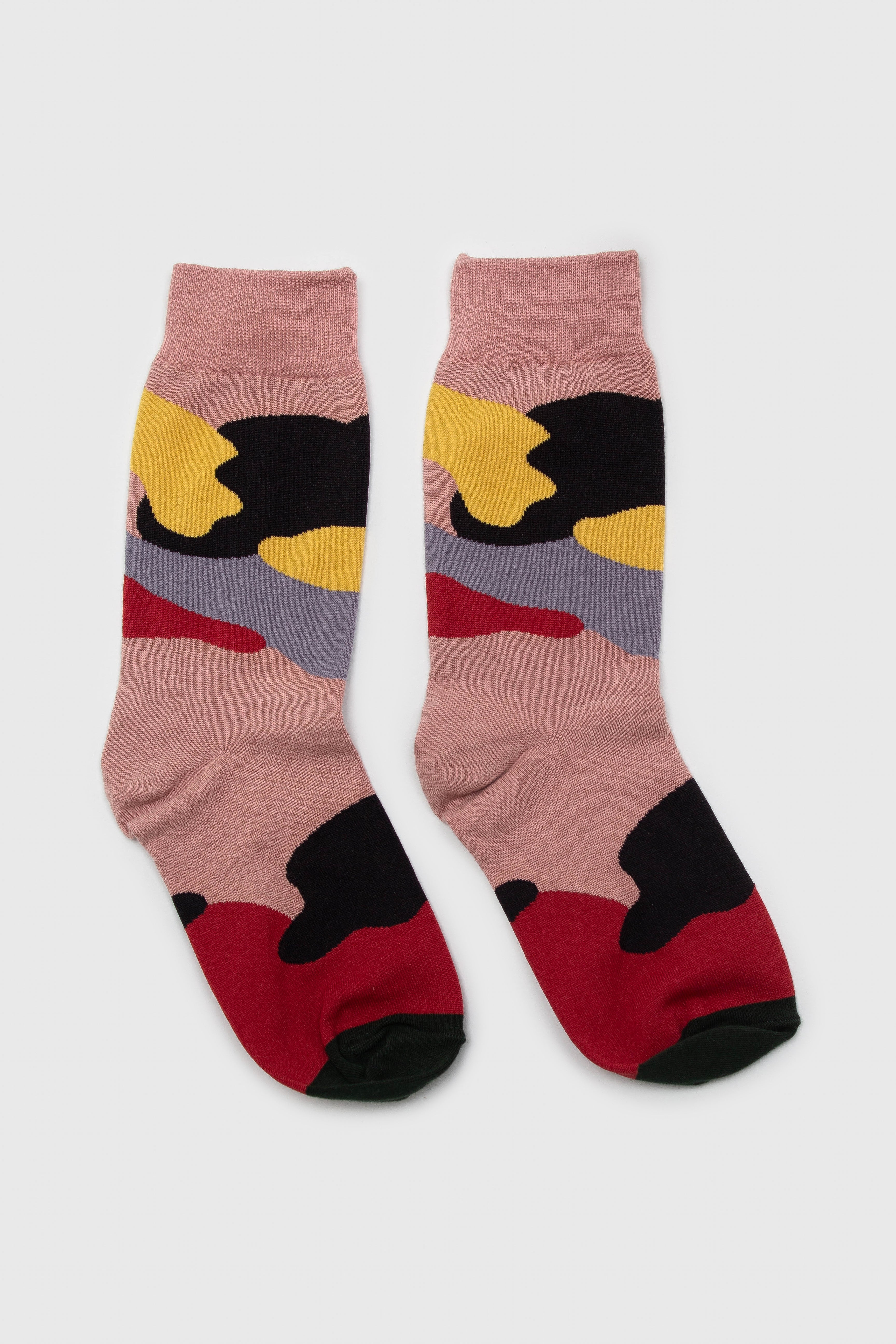 Pink and yellow abstract print socks_4