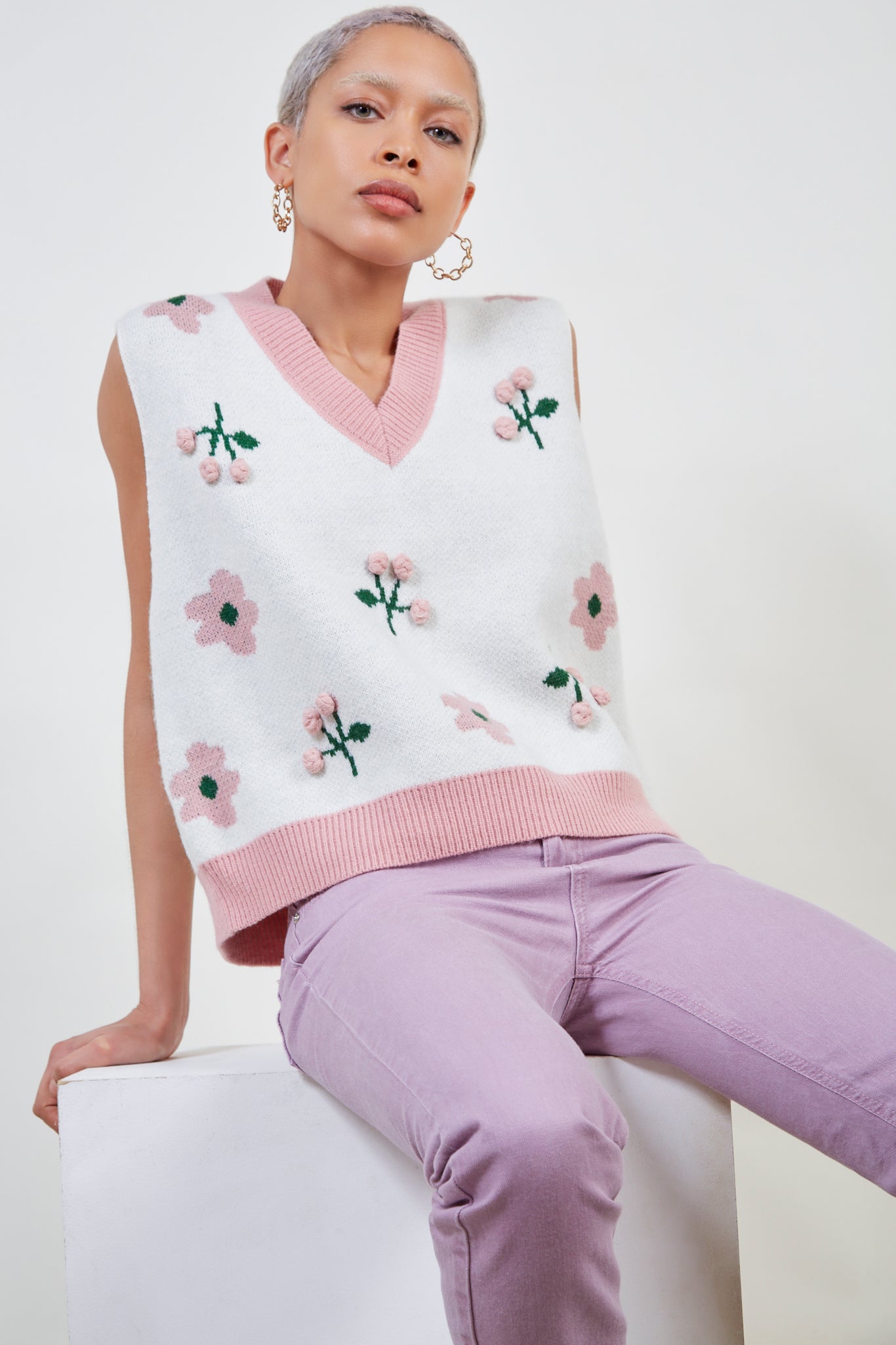 Pink bobble cherry sweater vest_1