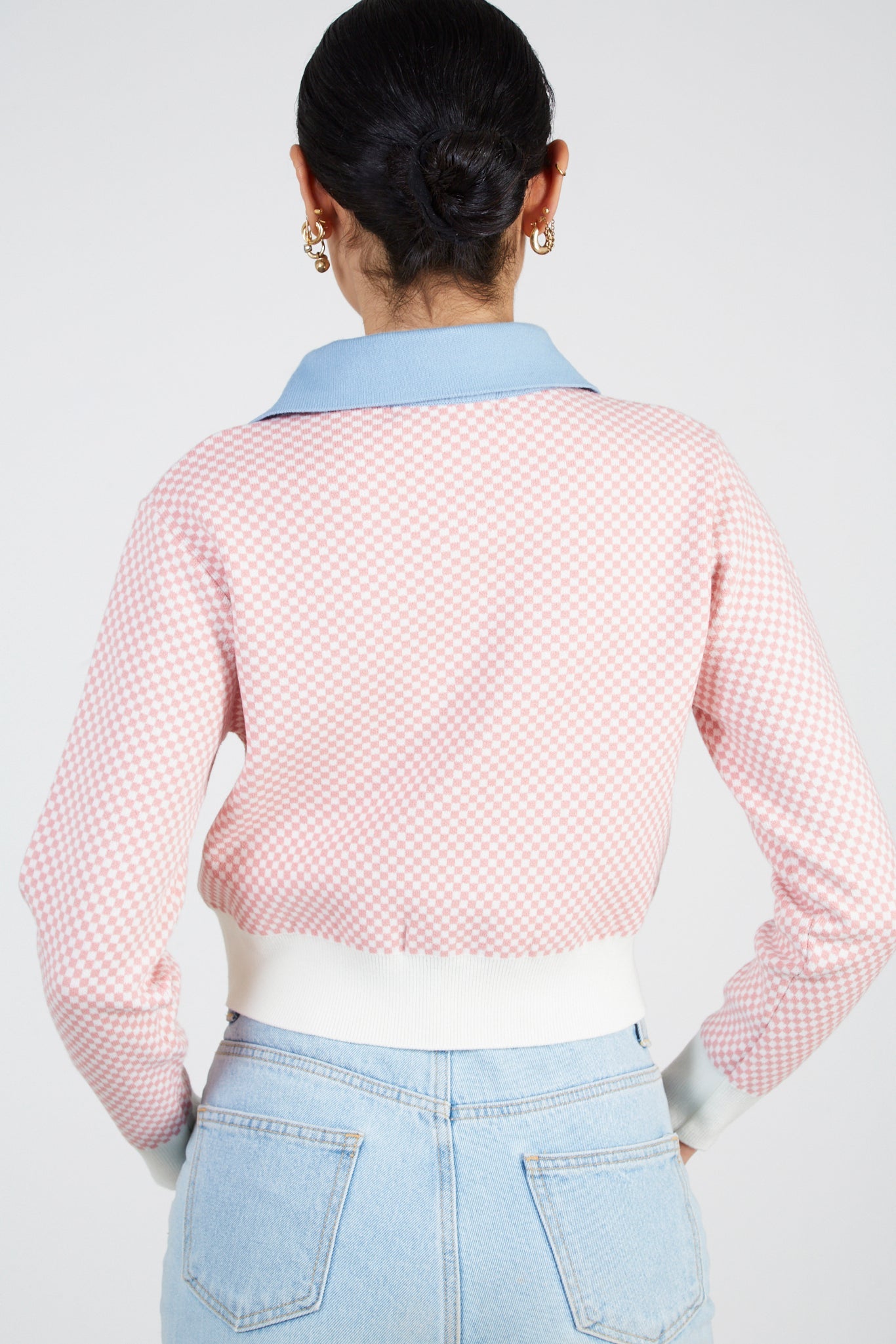 Pink box check contrast collar jumper_2