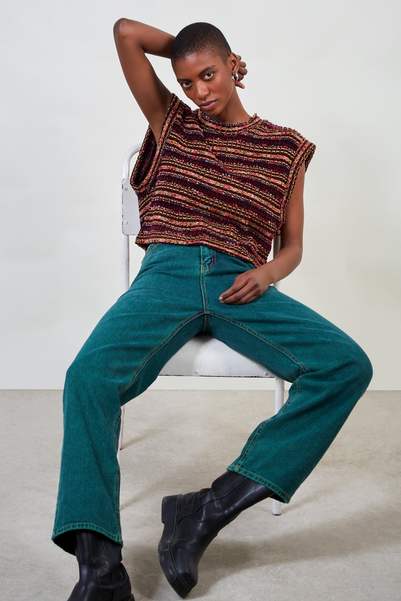 Pink multicolour striped knit vest_6