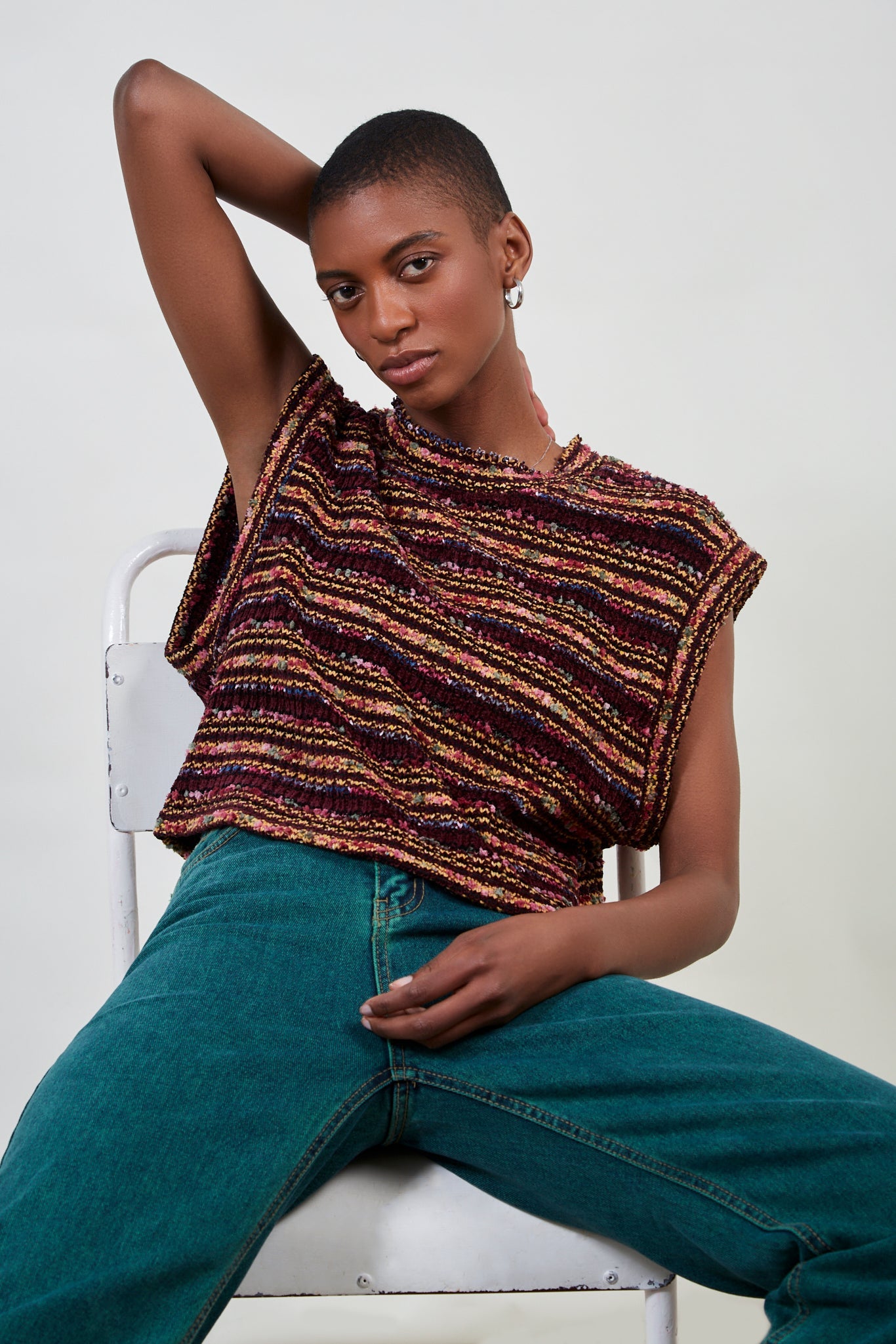 Pink multicolour striped knit vest_7