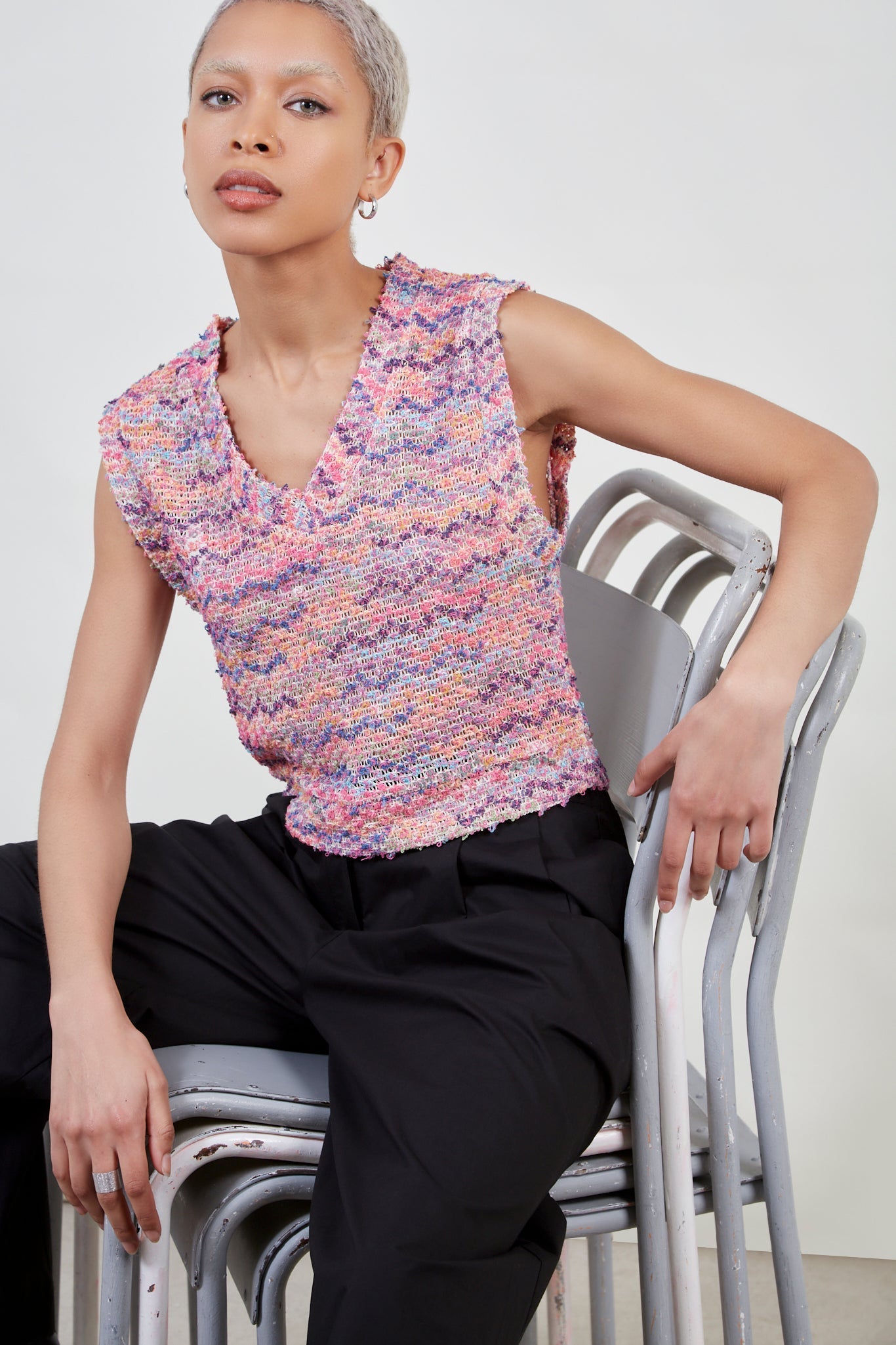 Pink rainbow knit tank_1