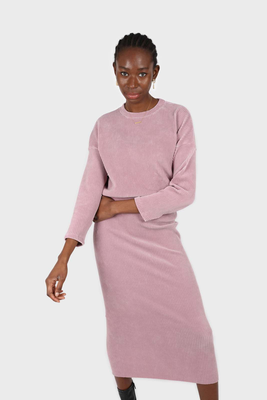 Pink ribbed velvet long sleeved top_2