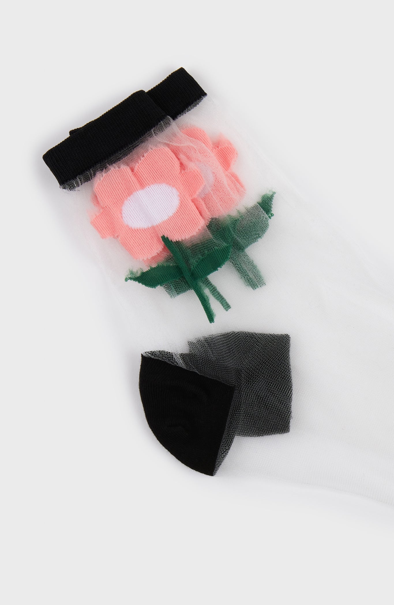 Pink sheer giant daisy black trim socks_3