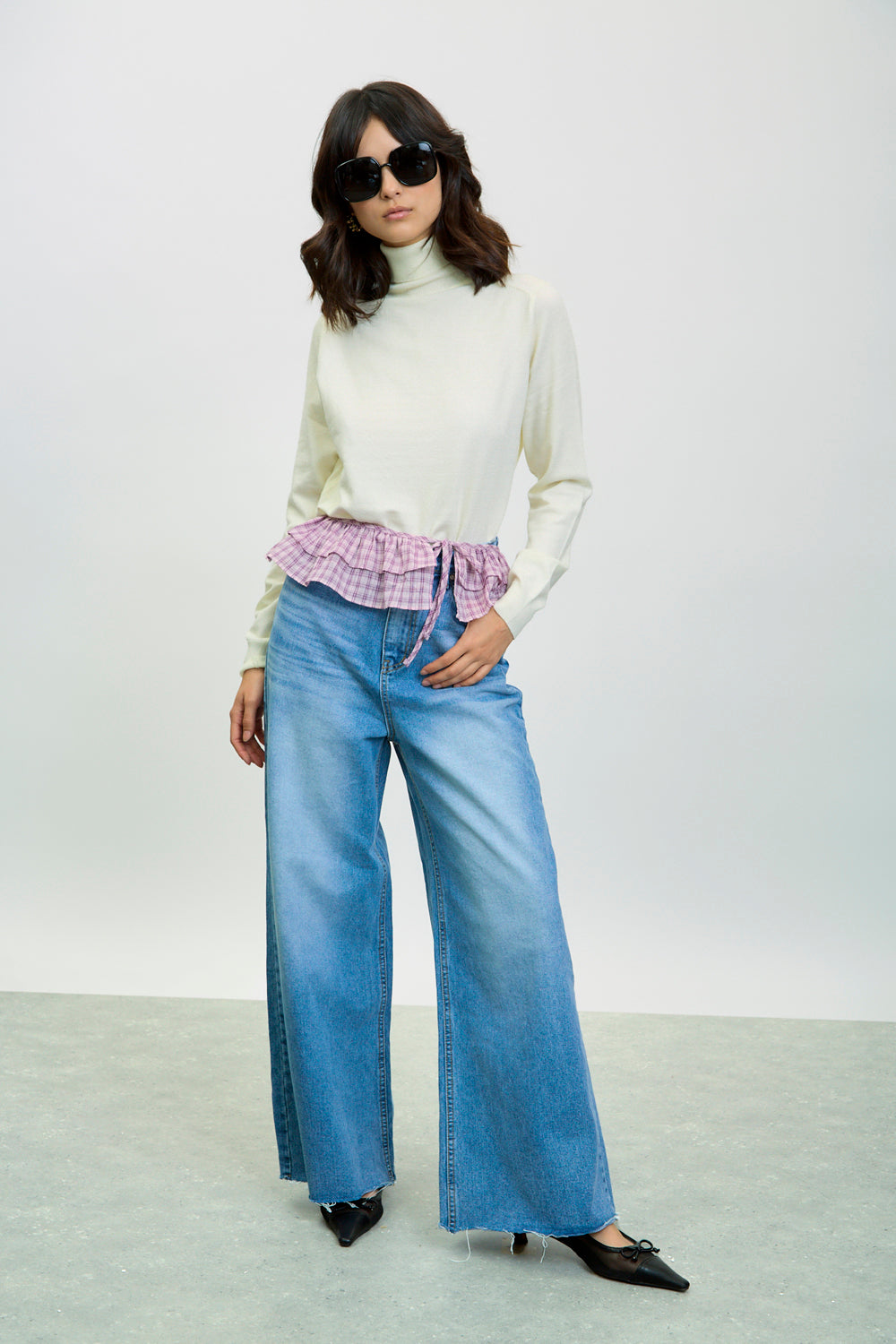 Purple and pink tiny plaid ruffled belt_4