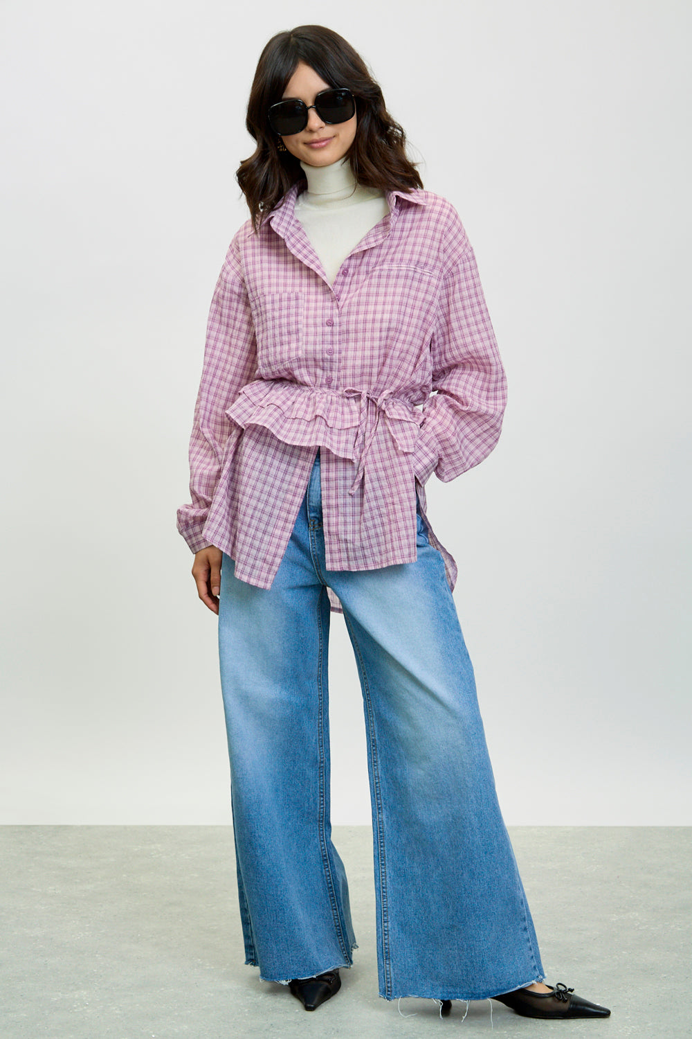 Purple and pink tiny plaid shirt_4