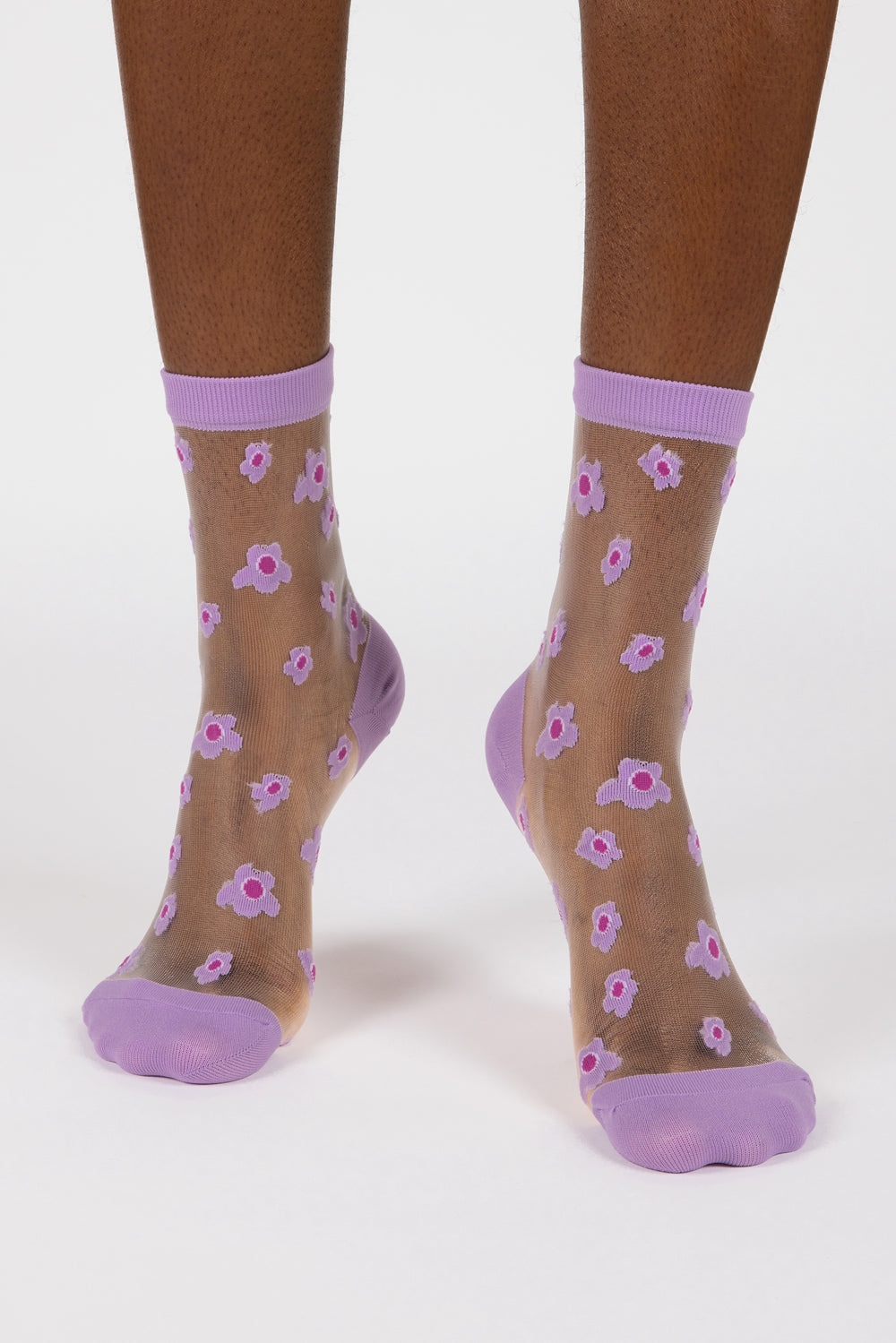 Purple mixed flower sheer socks_2
