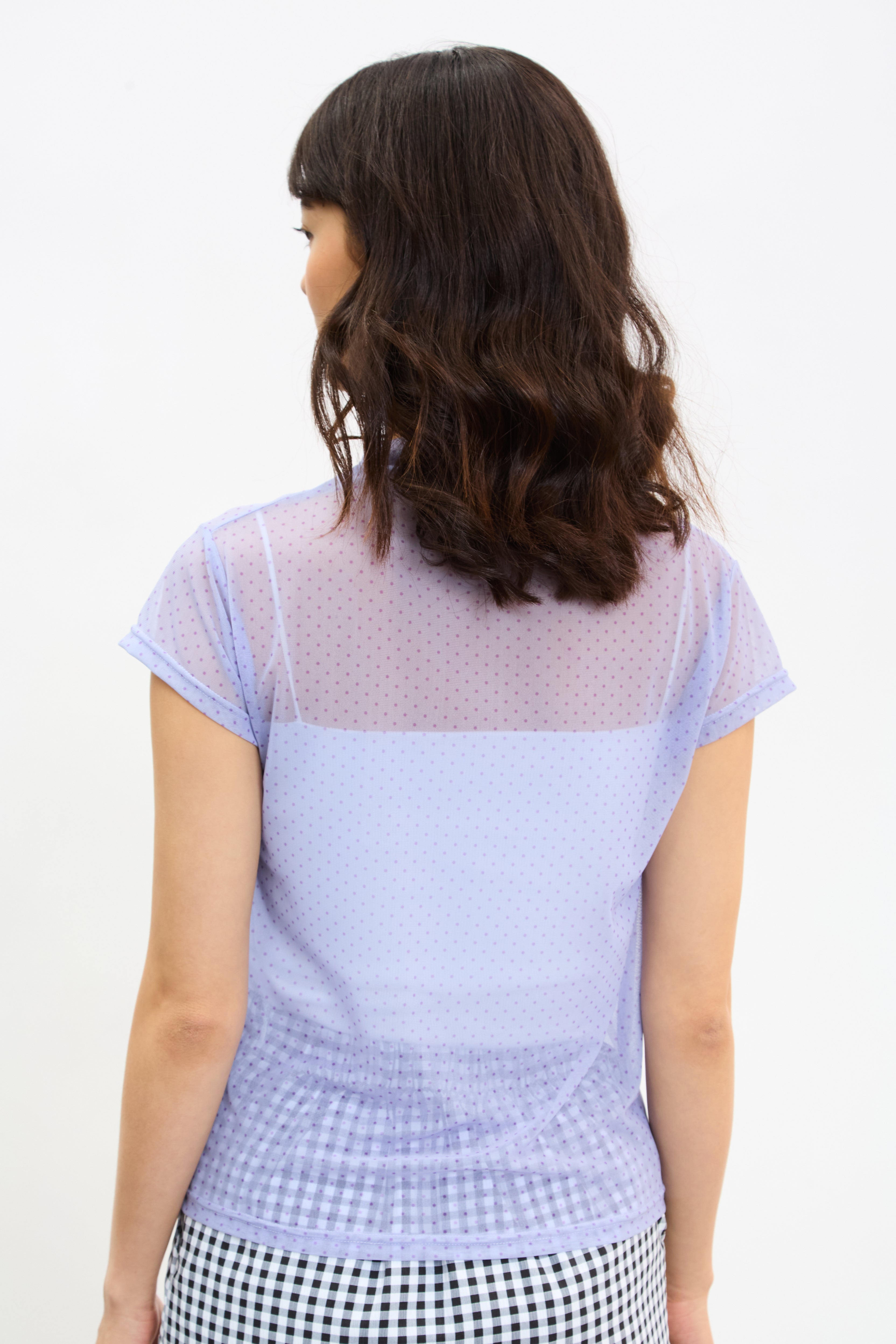 Purple polka dot sheer short sleeve top_2