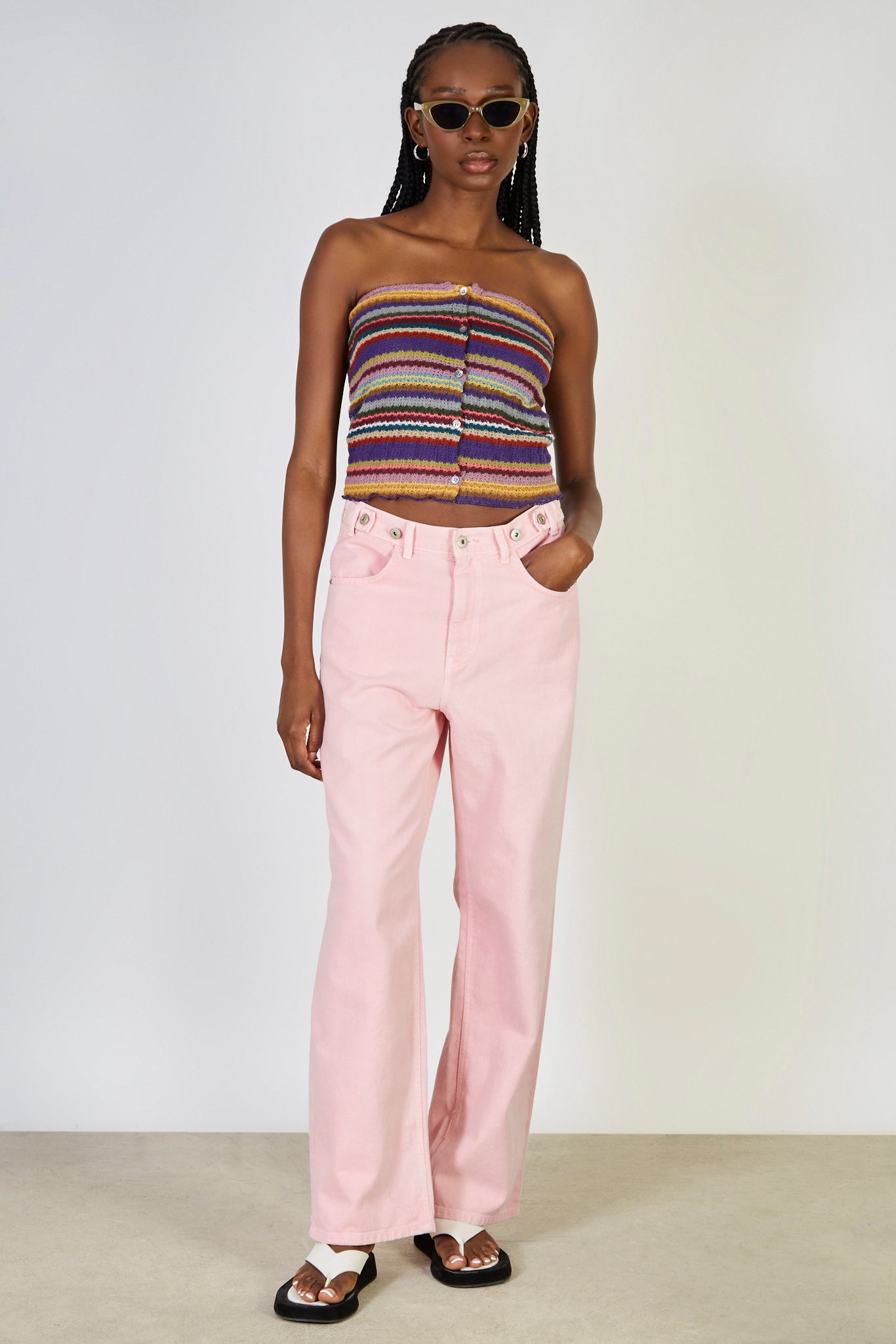 Purple rainbow stripe strapless top_4