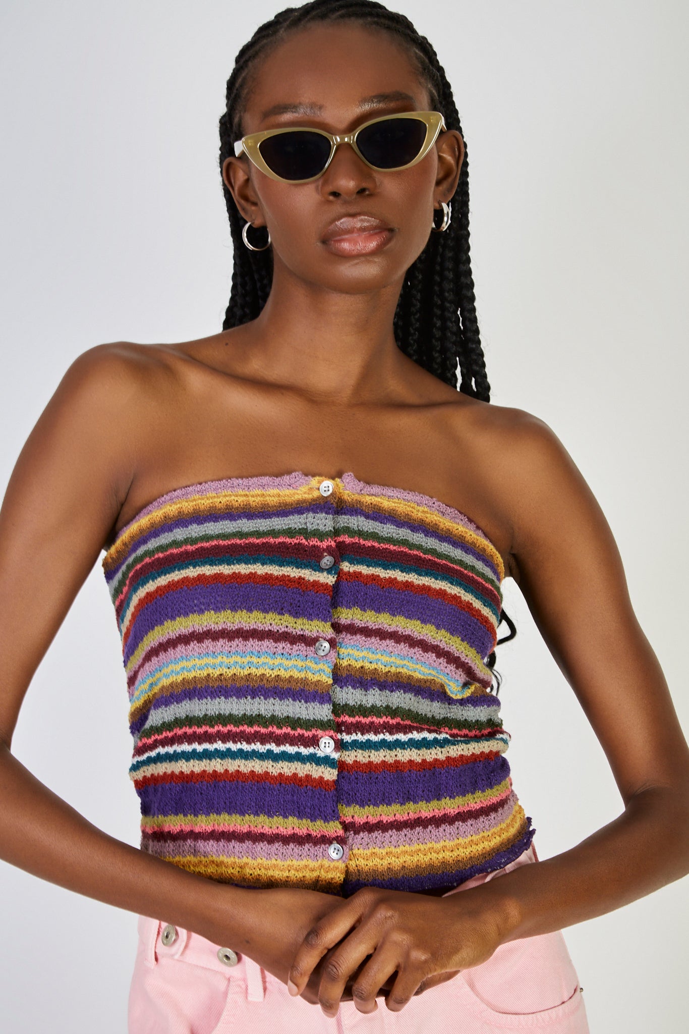 Purple rainbow stripe strapless top_1