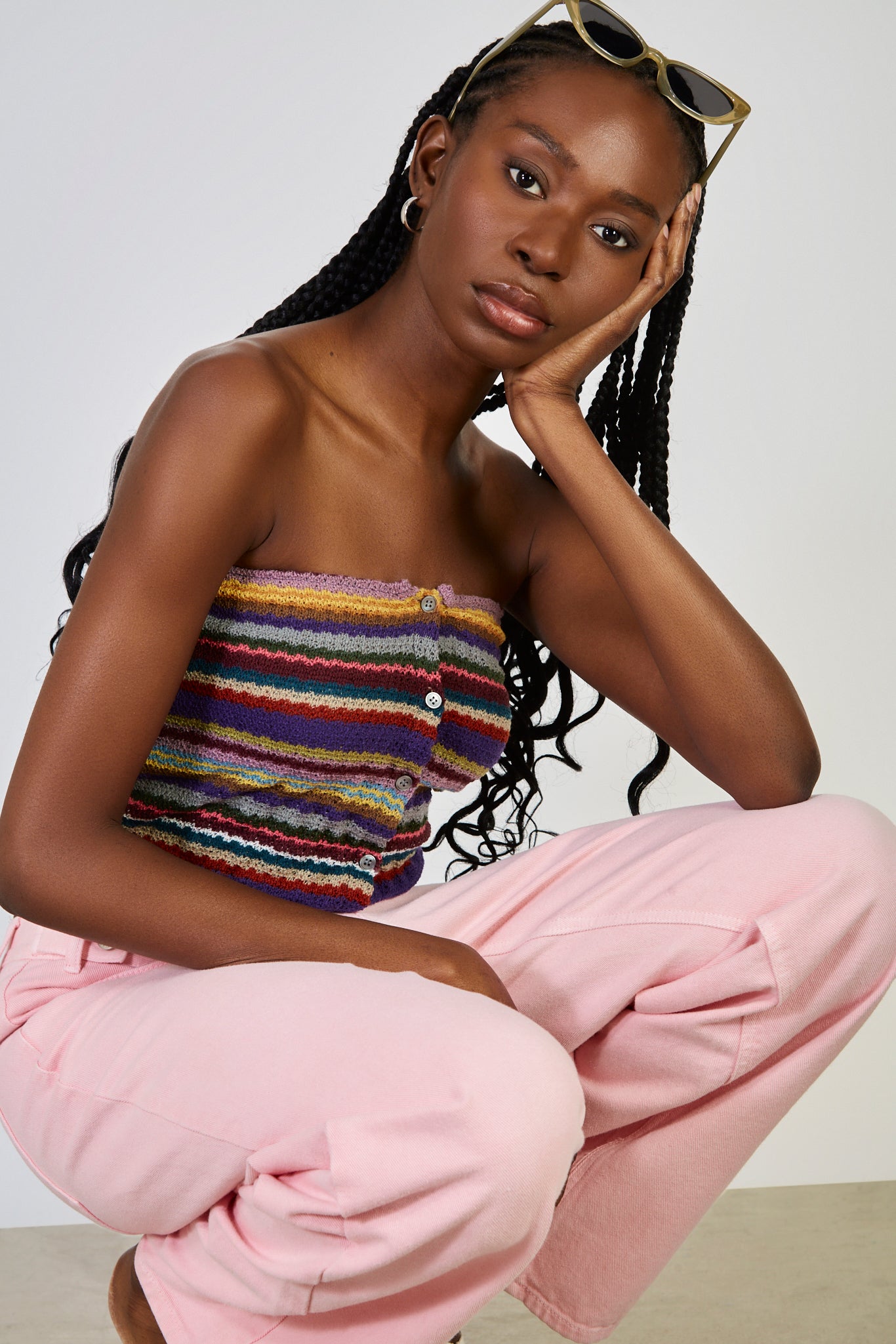 Purple rainbow stripe strapless top_5