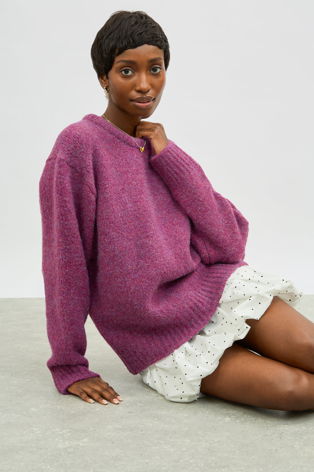 Purple wool blend flecked crew neck jumper_5