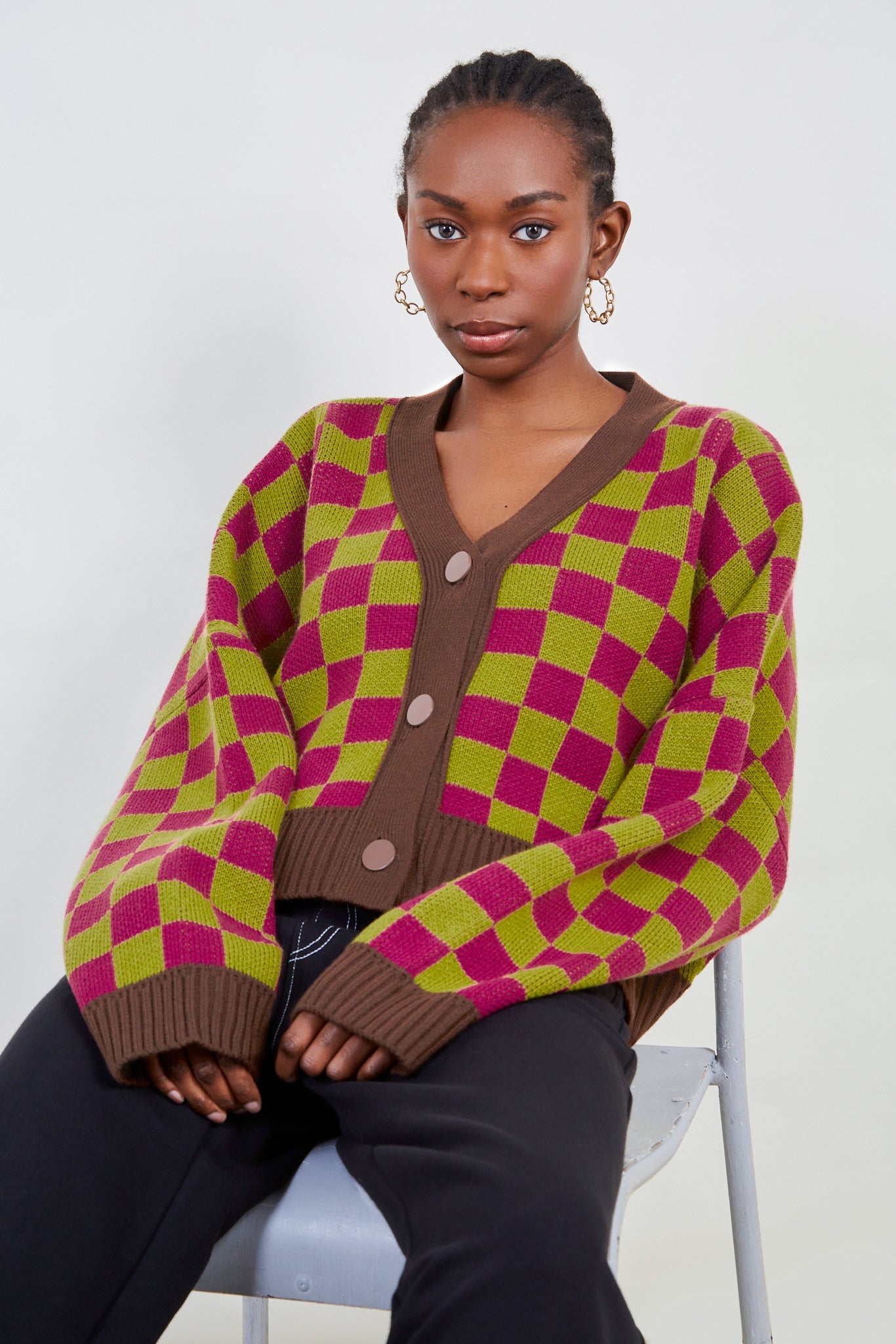 Purple and lime bold checked cardigan_5