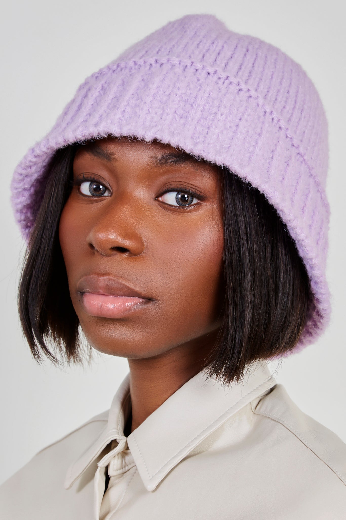 Purple knit ribbed trim bucket hat_4