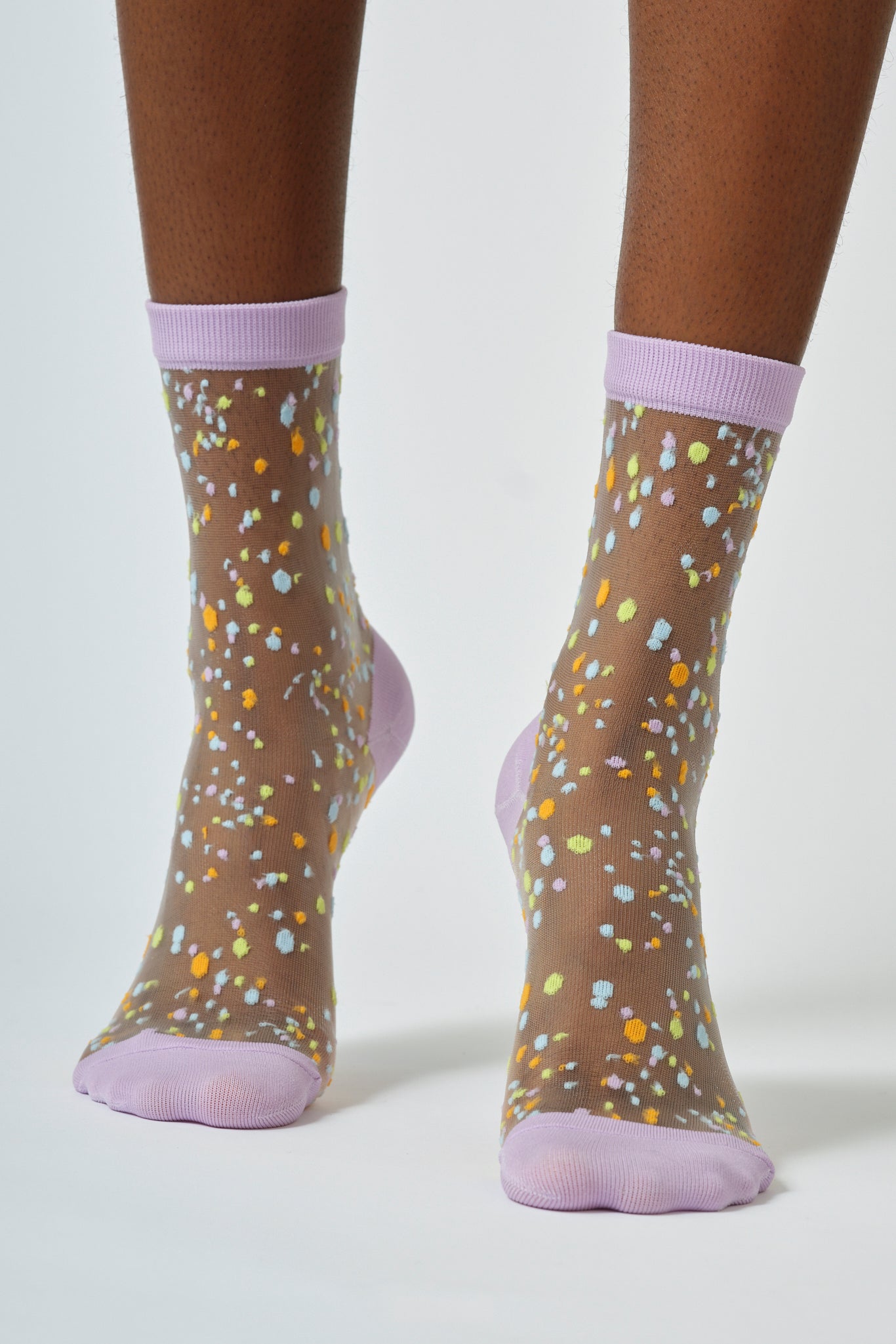 Purple sheer multicolour dot socks_2