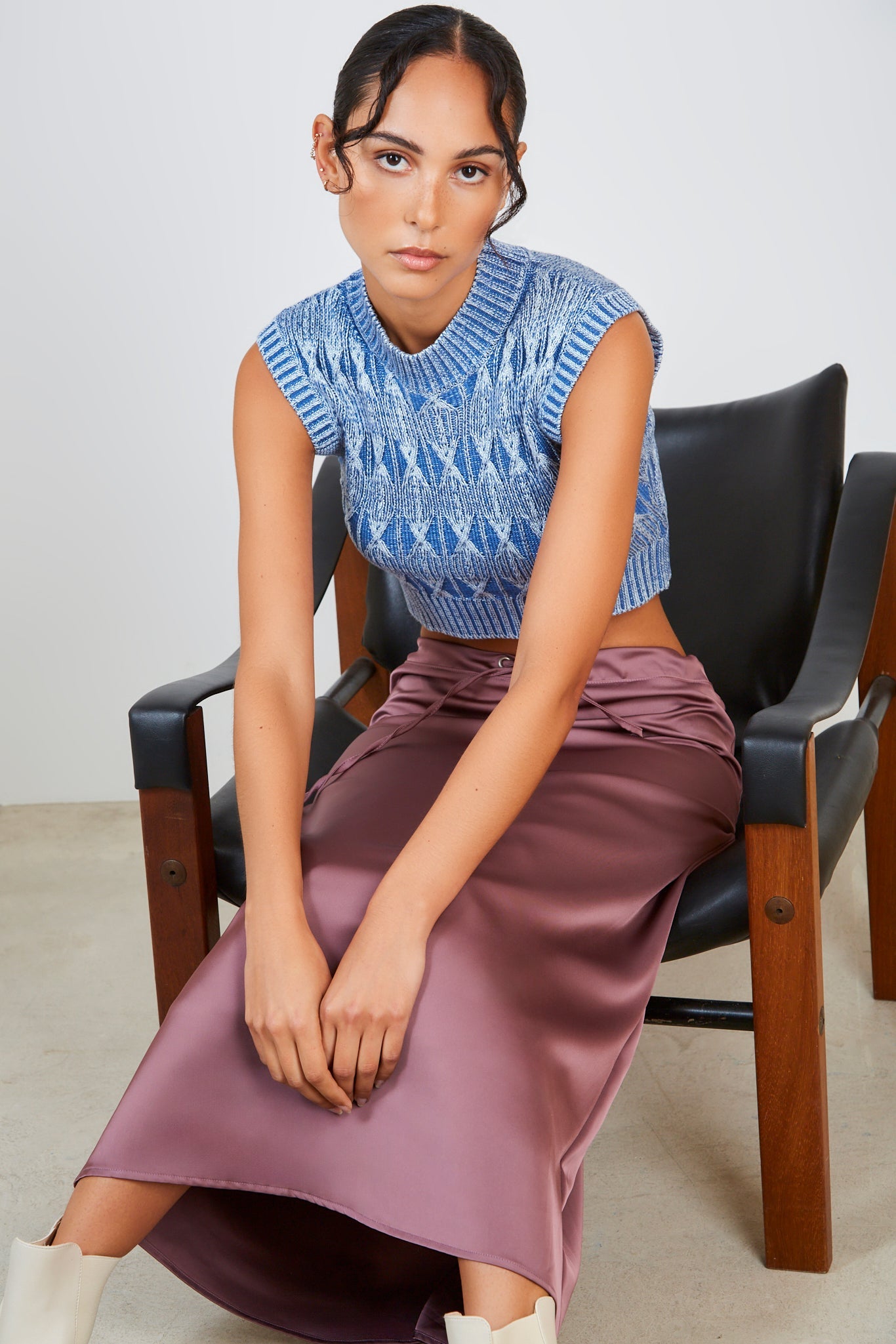 Purple silky tie waist skirt_5