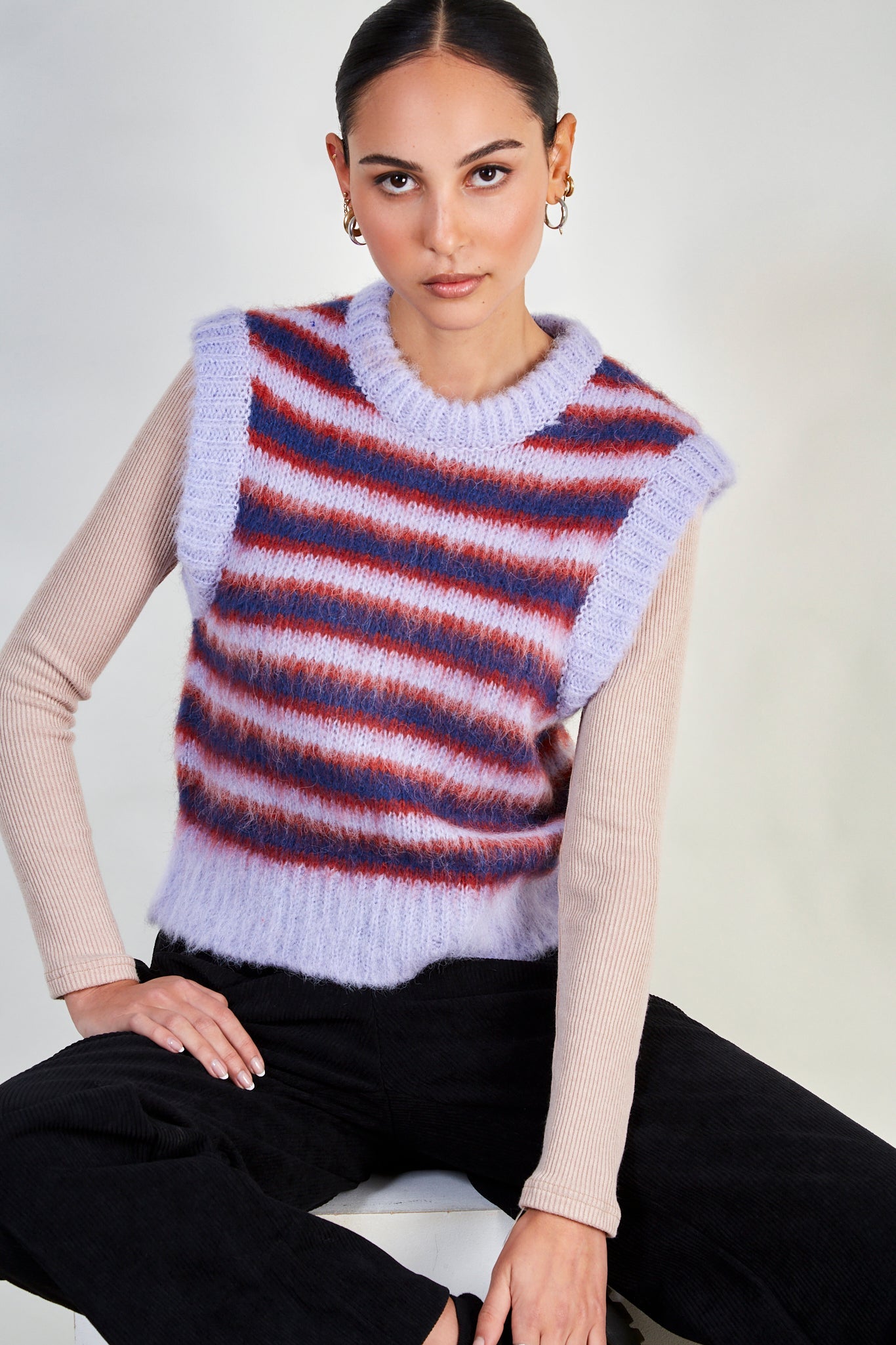 Purple striped wool blend sweater vest_5