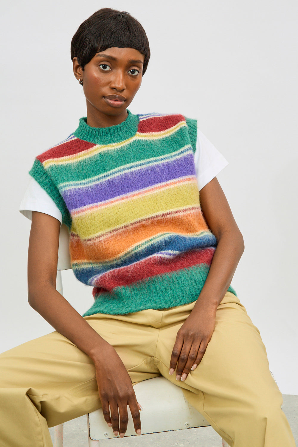 Rainbow block striped wool blend sweater vest_5