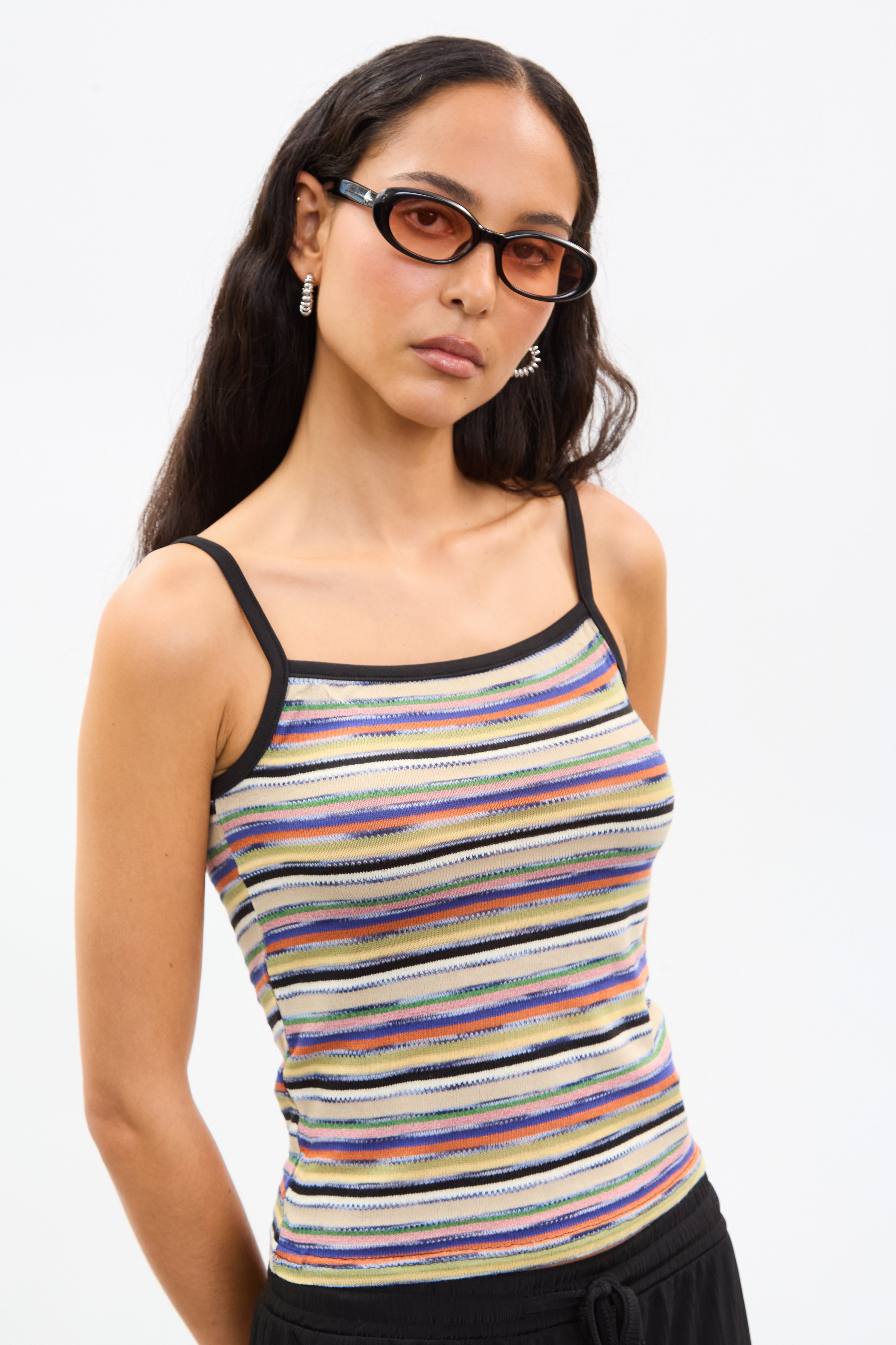 Rainbow multi stripe black trim tank top_1