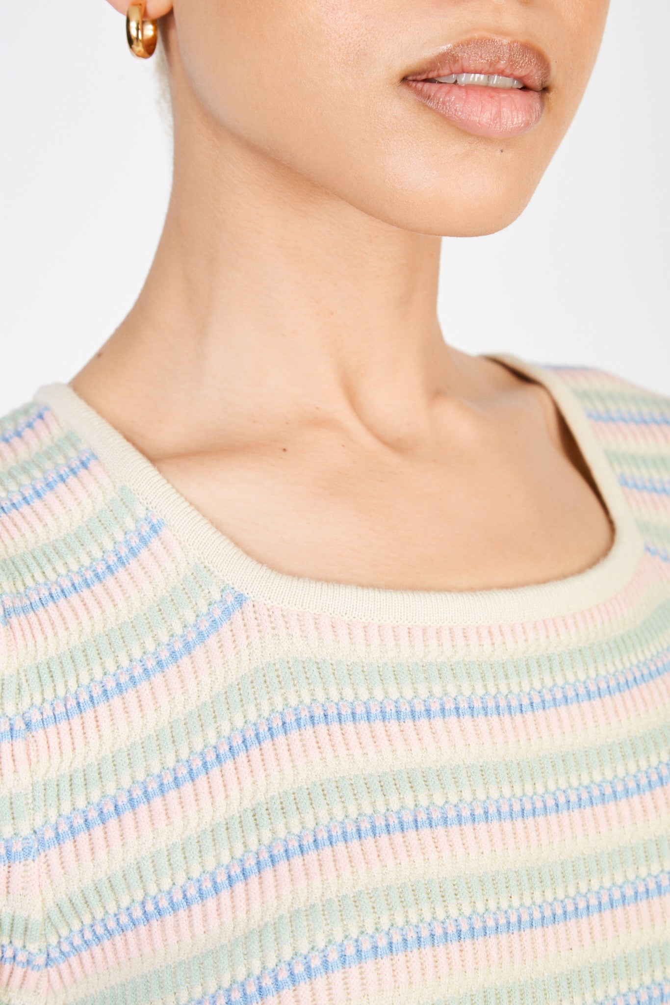 Rainbow stripe square knit tee_2