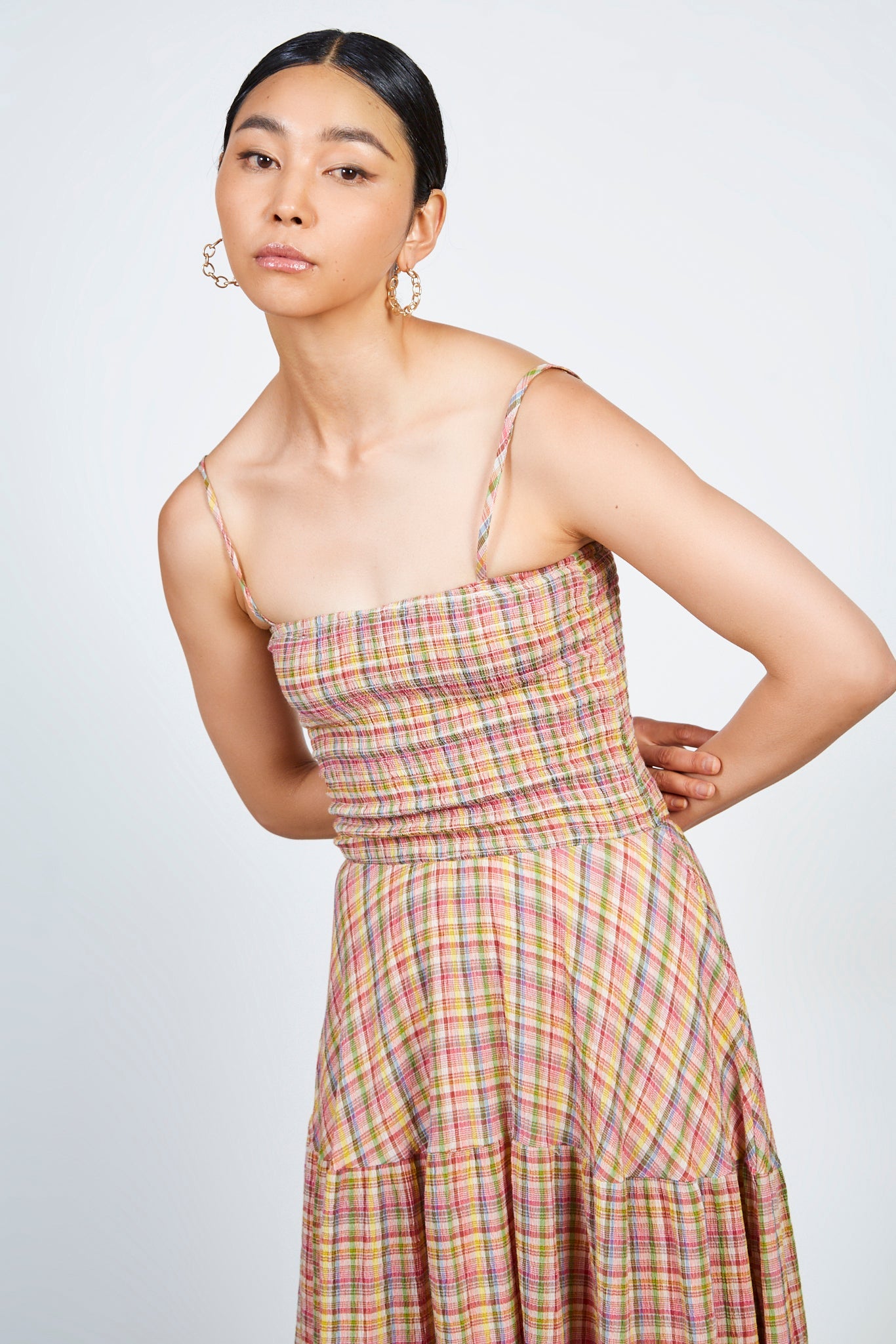 Rainbow check tiered midi dress_3