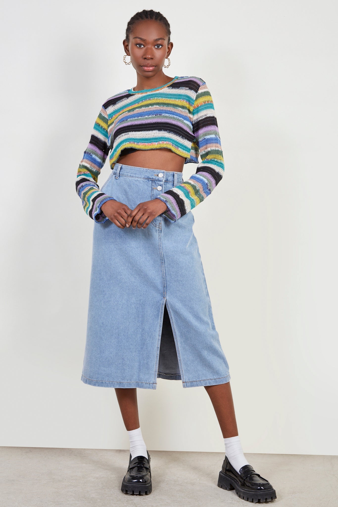 Rainbow striped cropped top_3