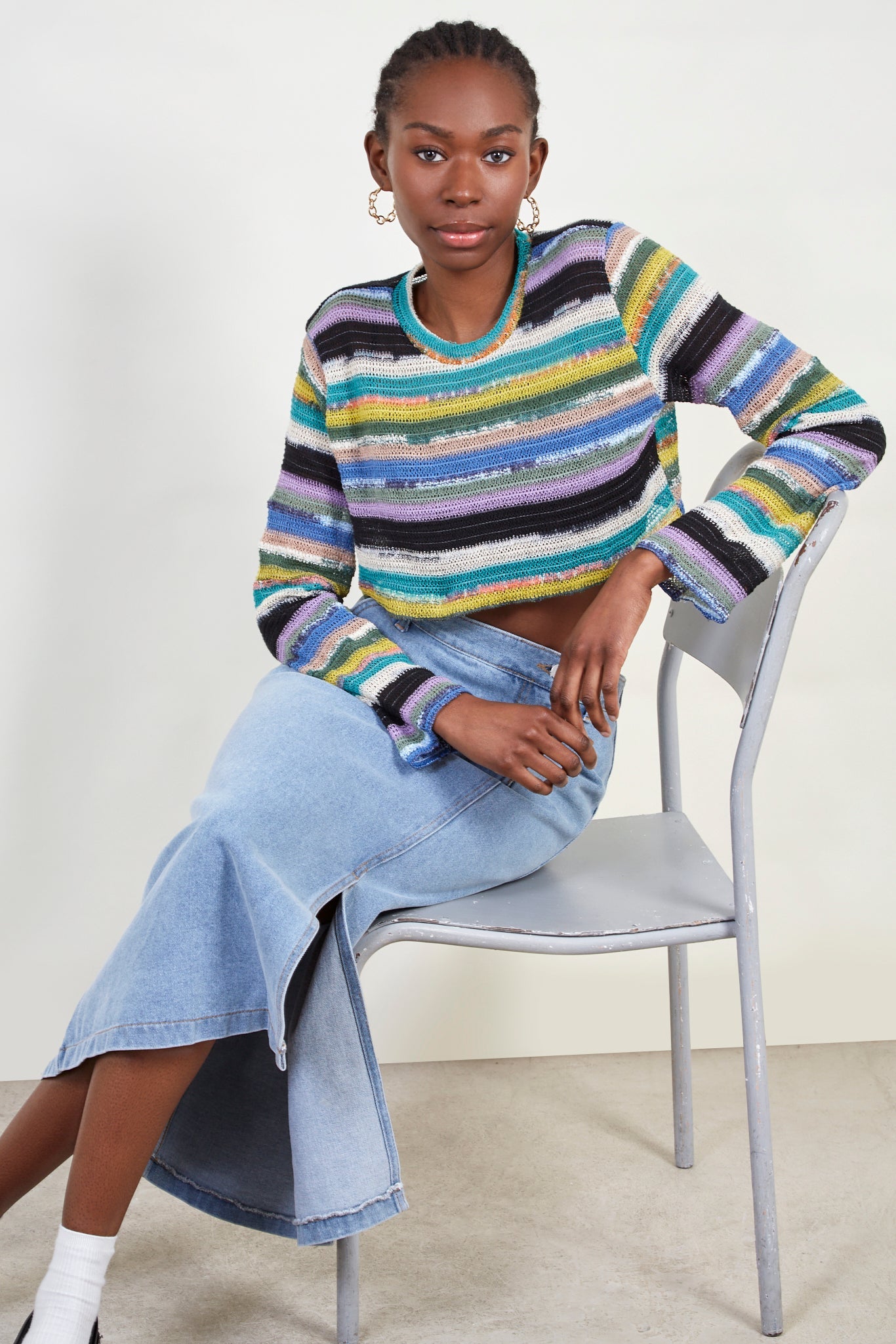 Rainbow striped cropped top_5