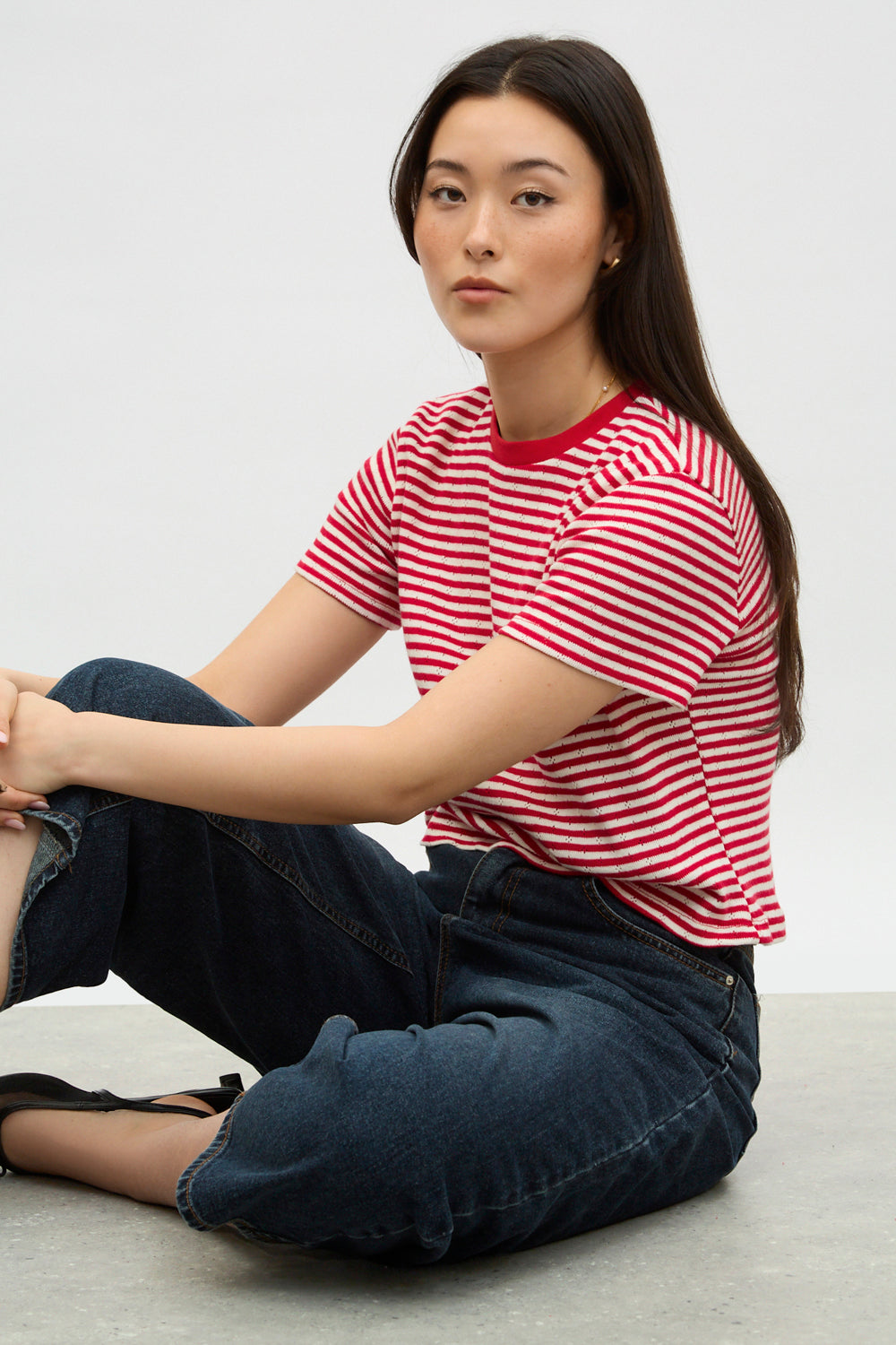 Red and white ditzy striped t-shirt_5