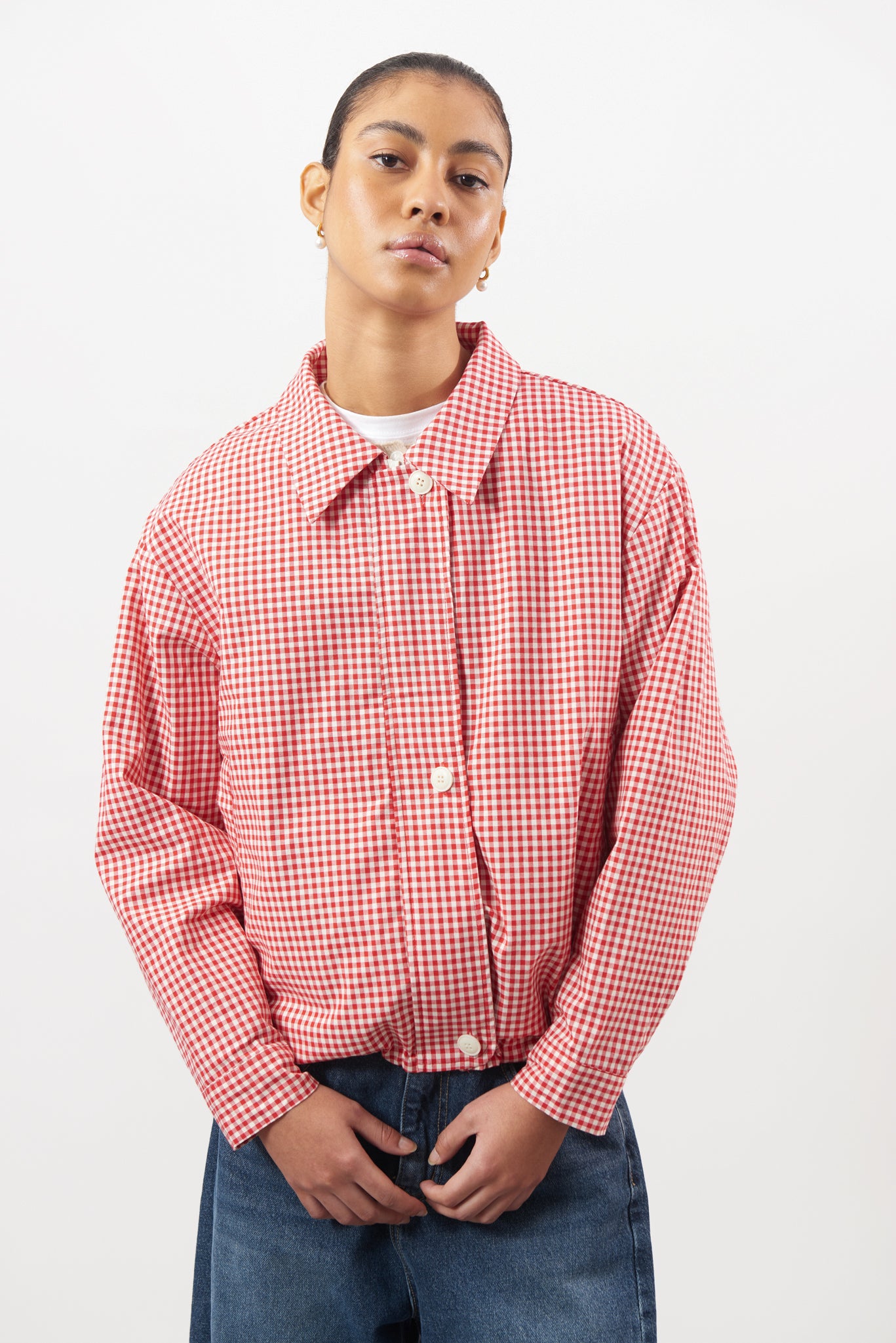 Red and white gingham collared jacket_1