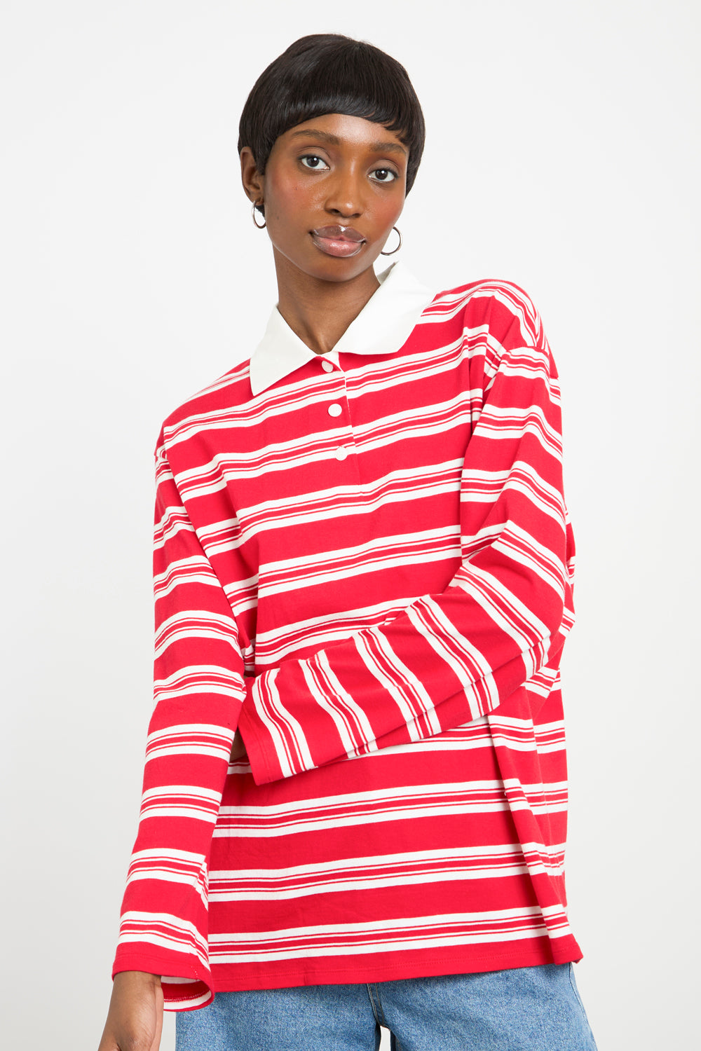 Red and white multi stripe rugby shirt_1