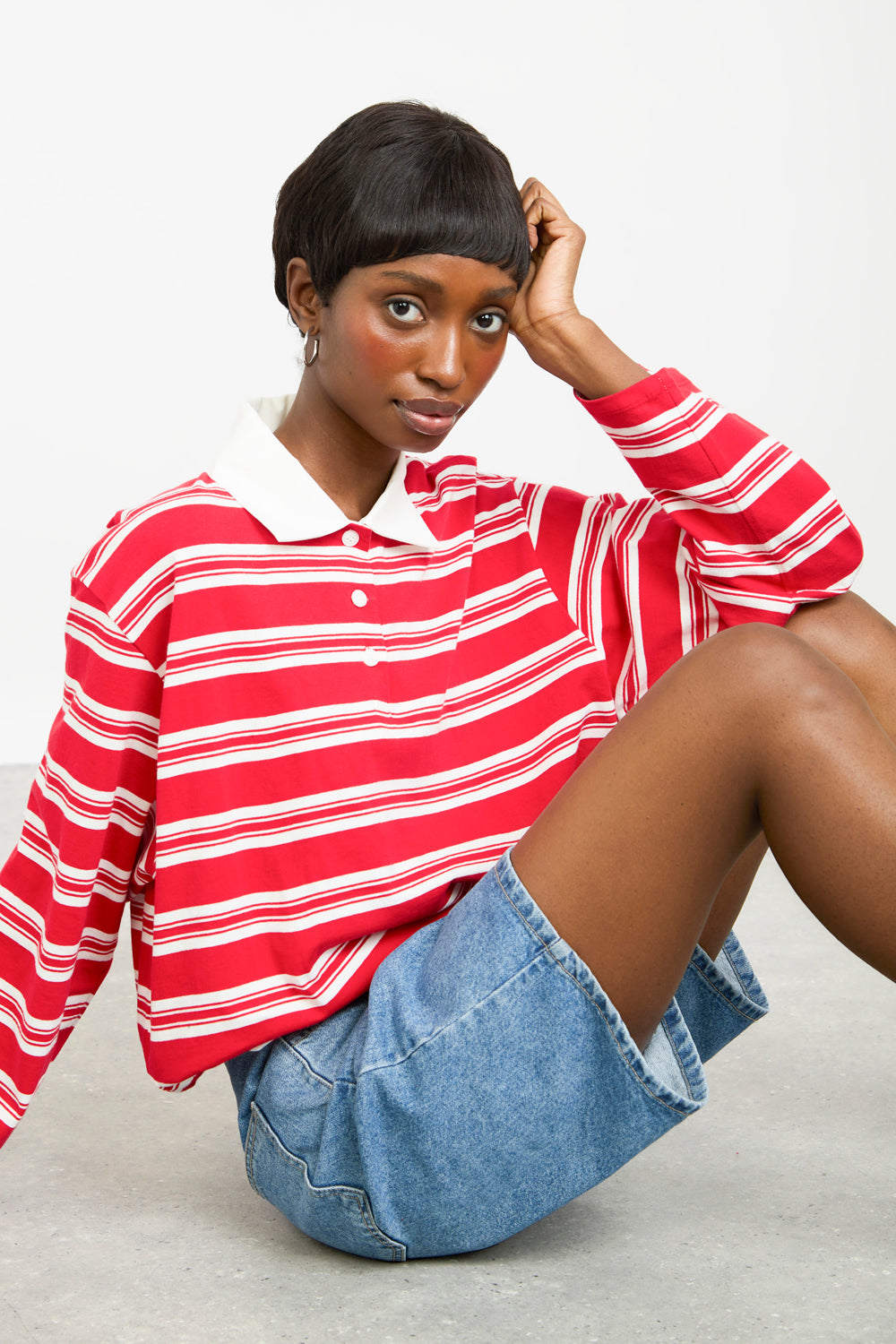 Red and white multi stripe rugby shirt_5