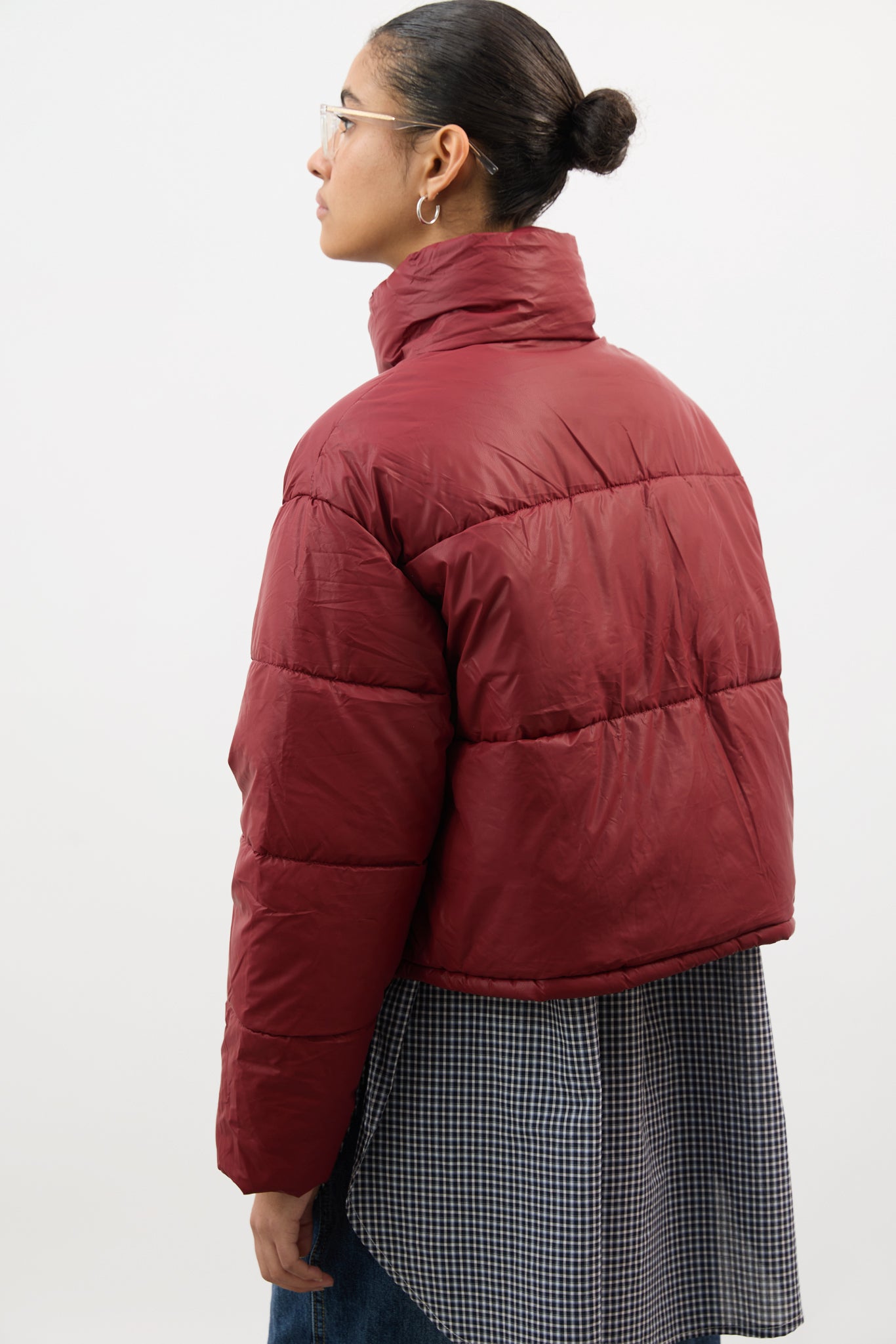 Red funnel neck short puffer coat_3