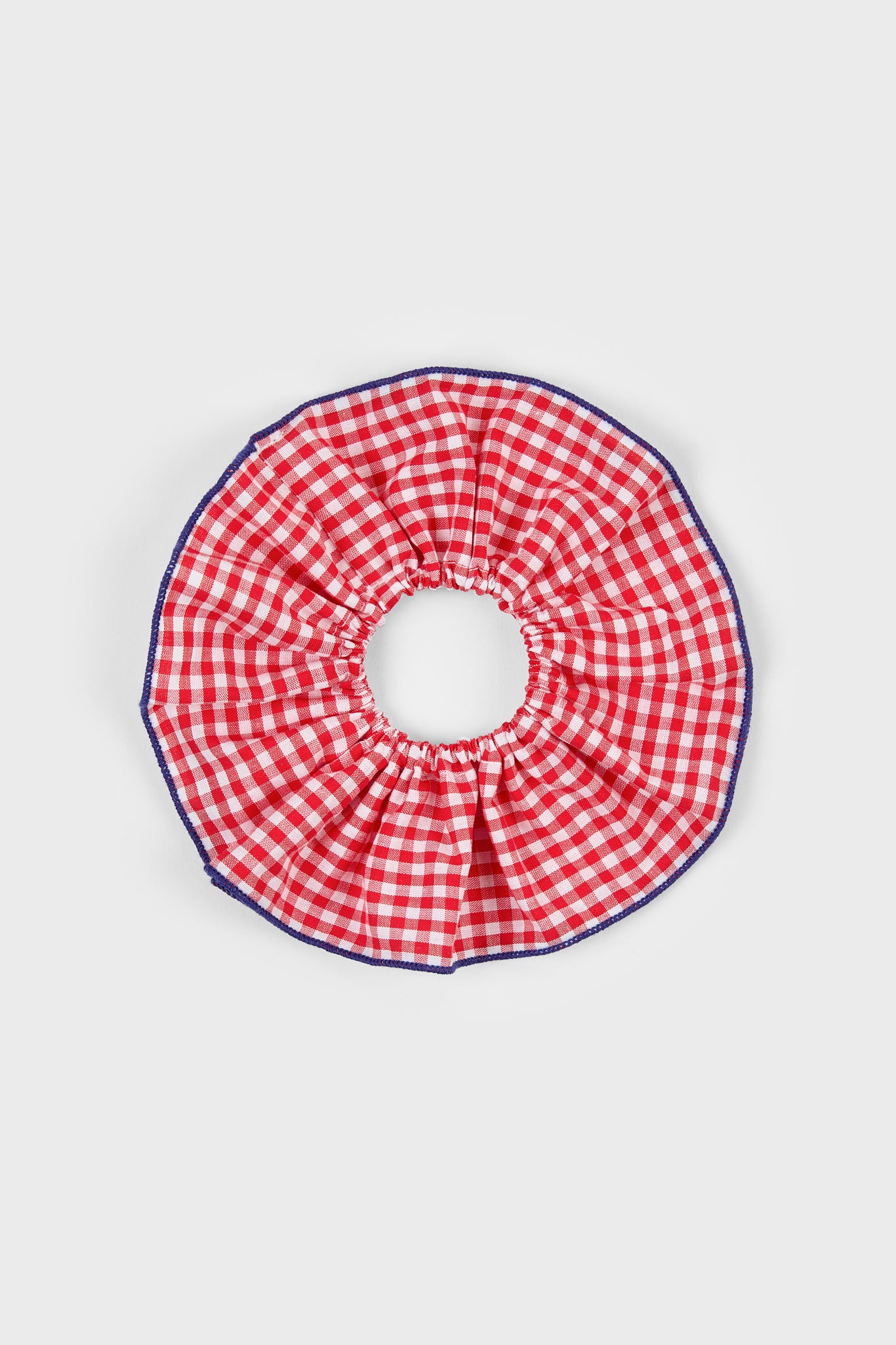 Red gingham and navy trim scrunchie_1