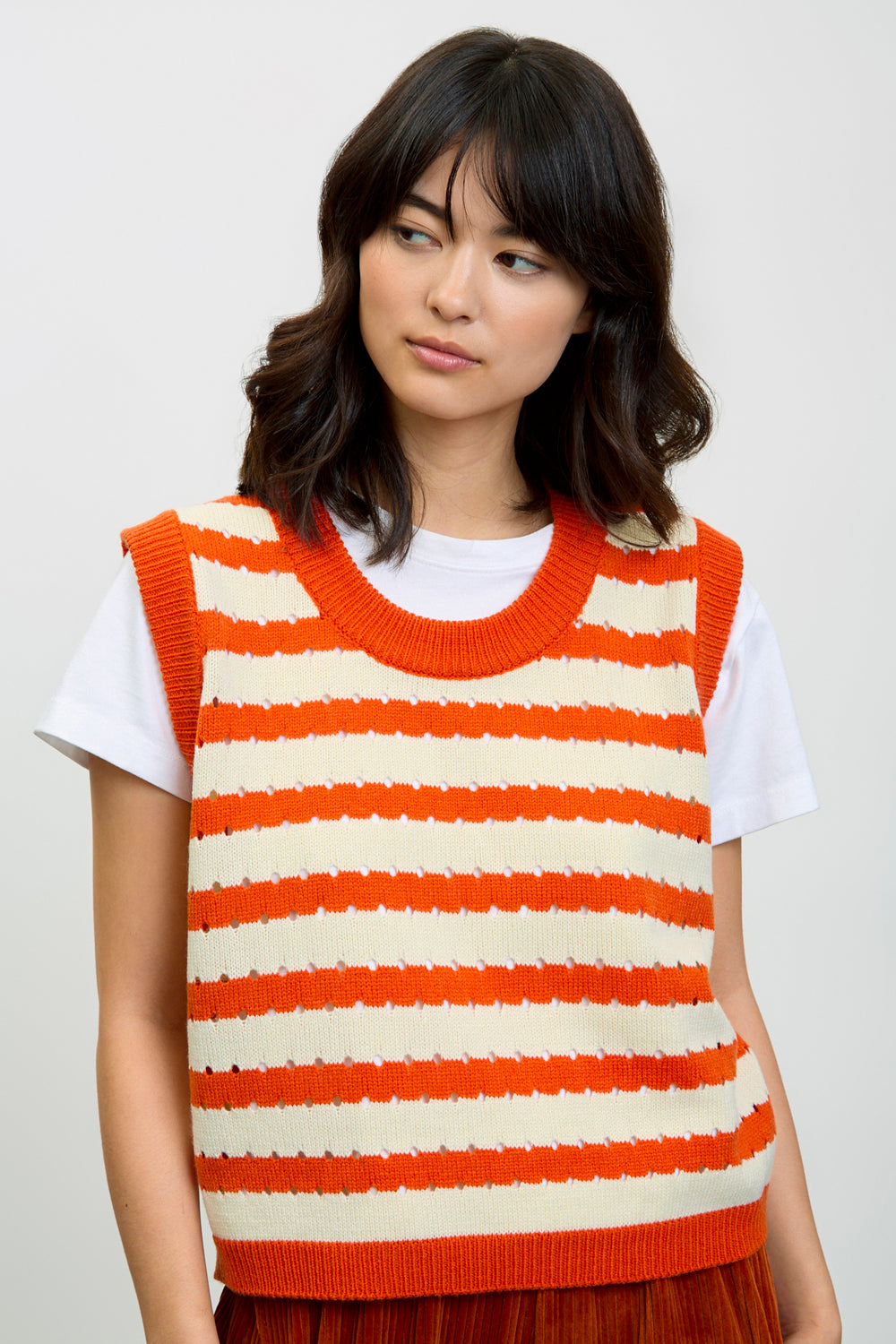 Red orange and white striped sweater vest_1