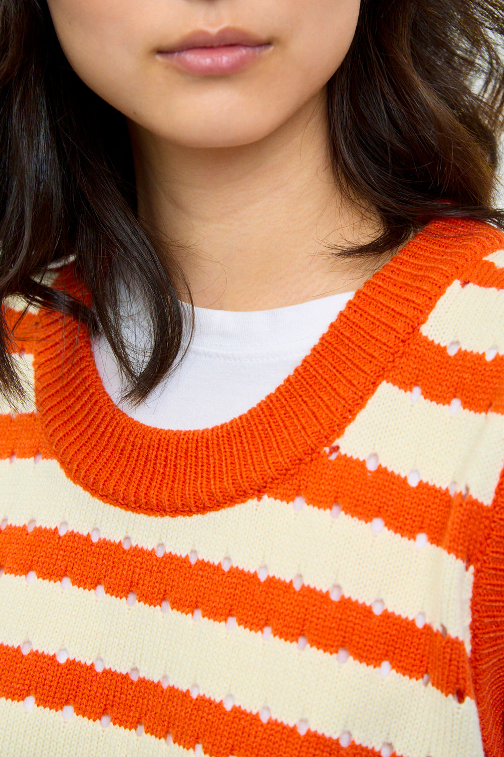 Red orange and white striped sweater vest_3