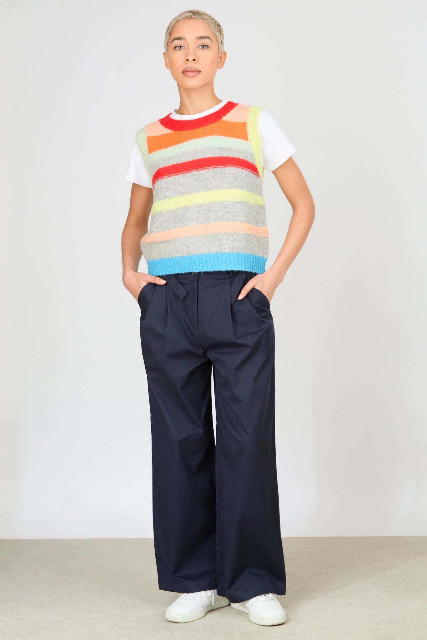 Red orange blue and grey colour block wool blend sweater vest_4