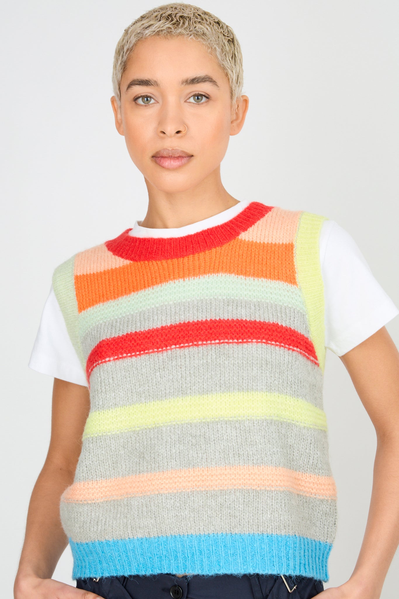 Red orange blue and grey colour block wool blend sweater vest_1