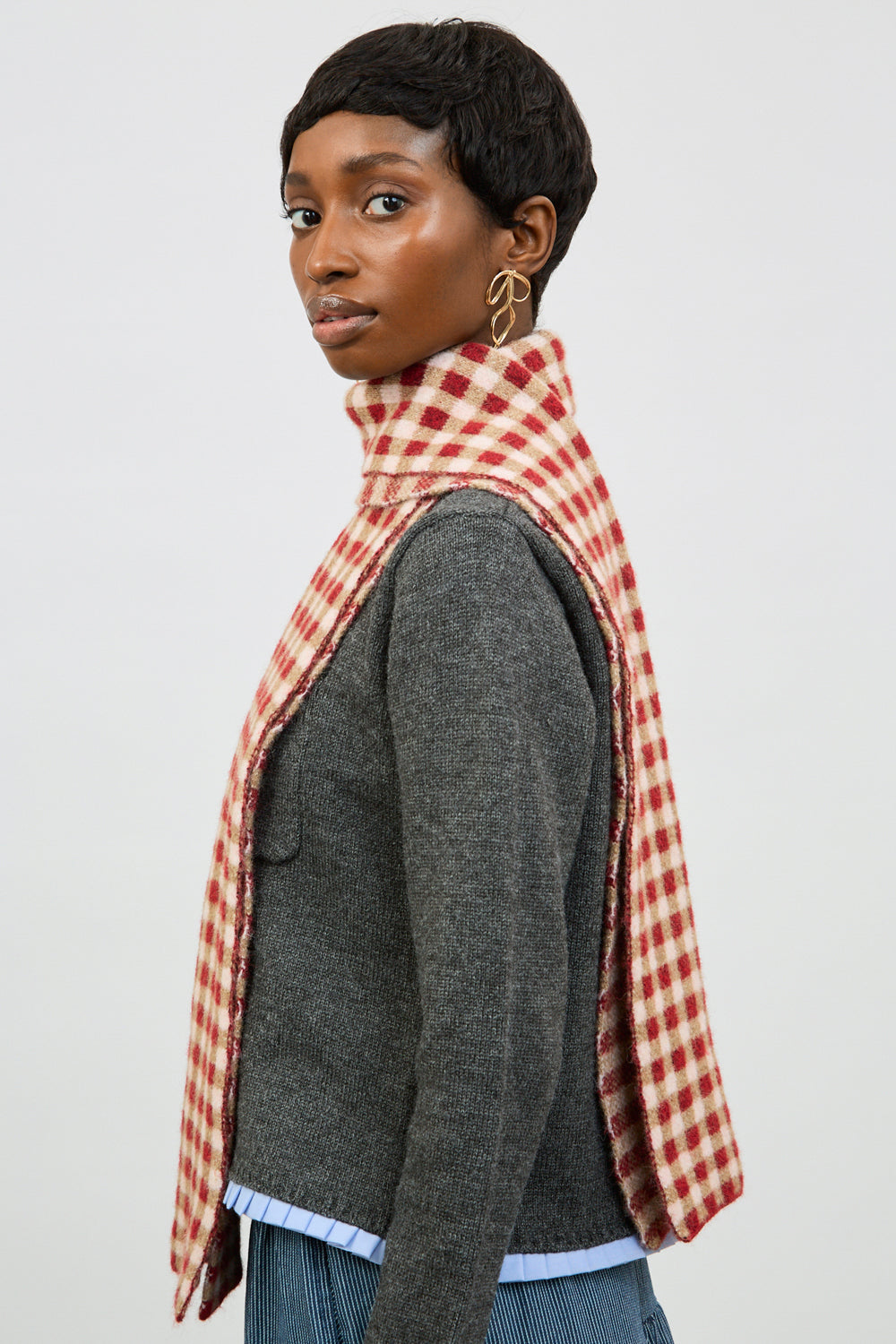 Red pink and beige gingham scarf_6