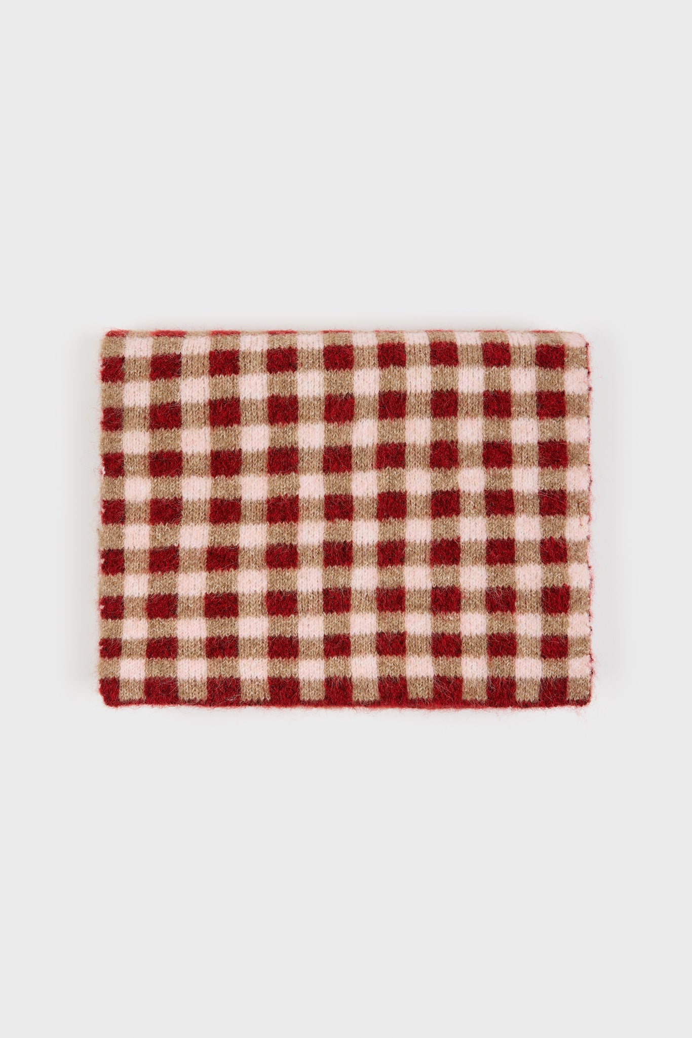 Red pink and beige gingham scarf_1