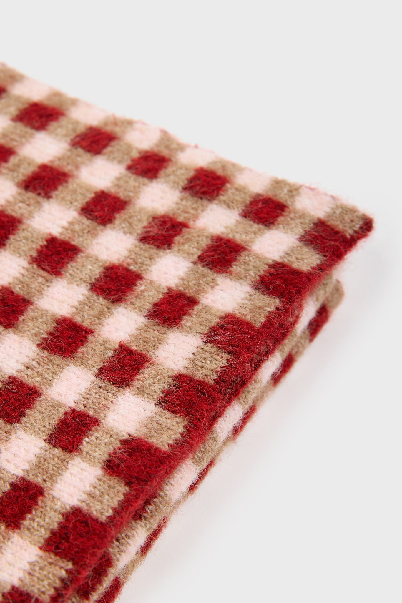 Red pink and beige gingham scarf_4